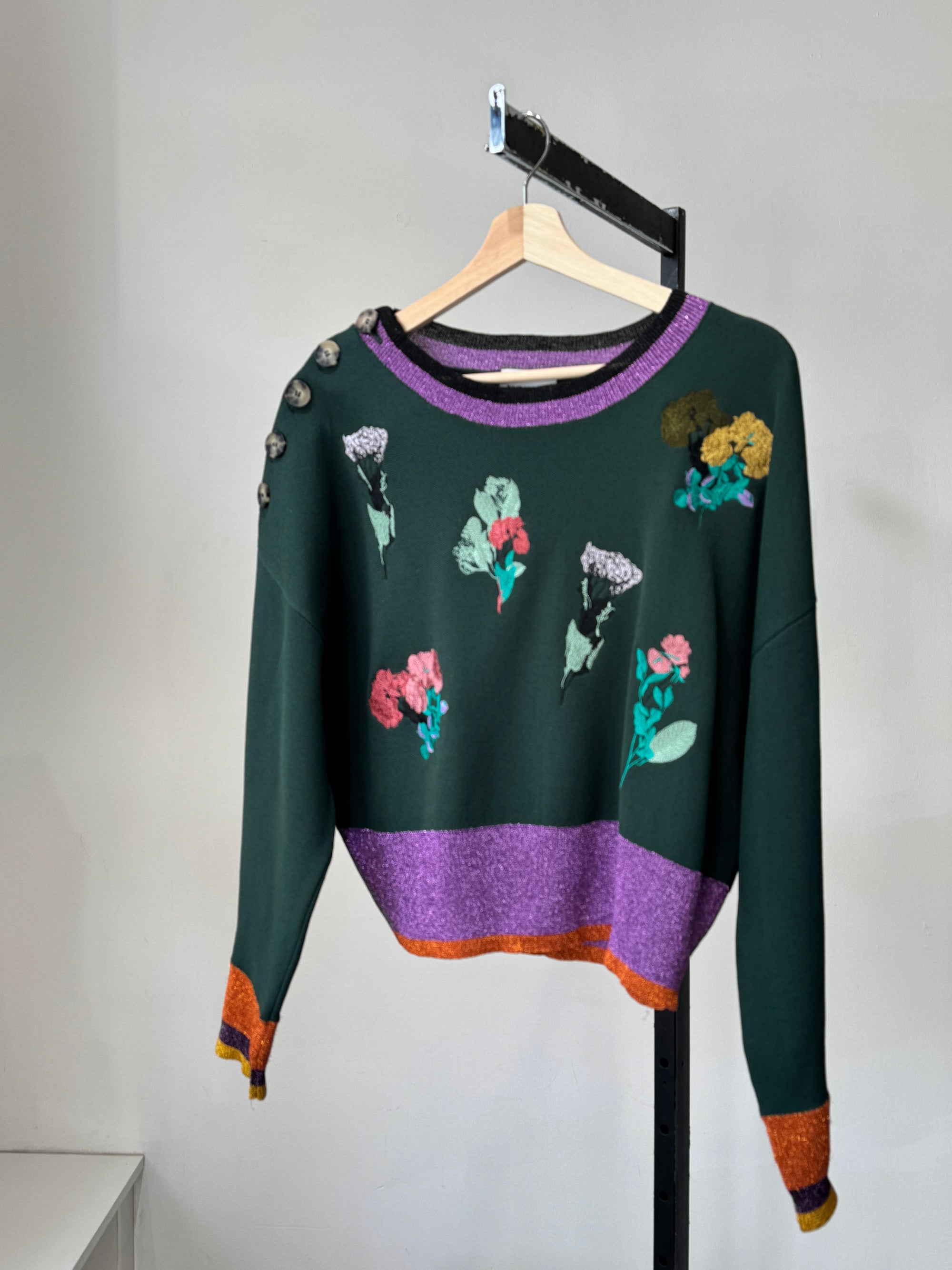 Bimba Y Lola Floral Embroidery Sweater Green, Large