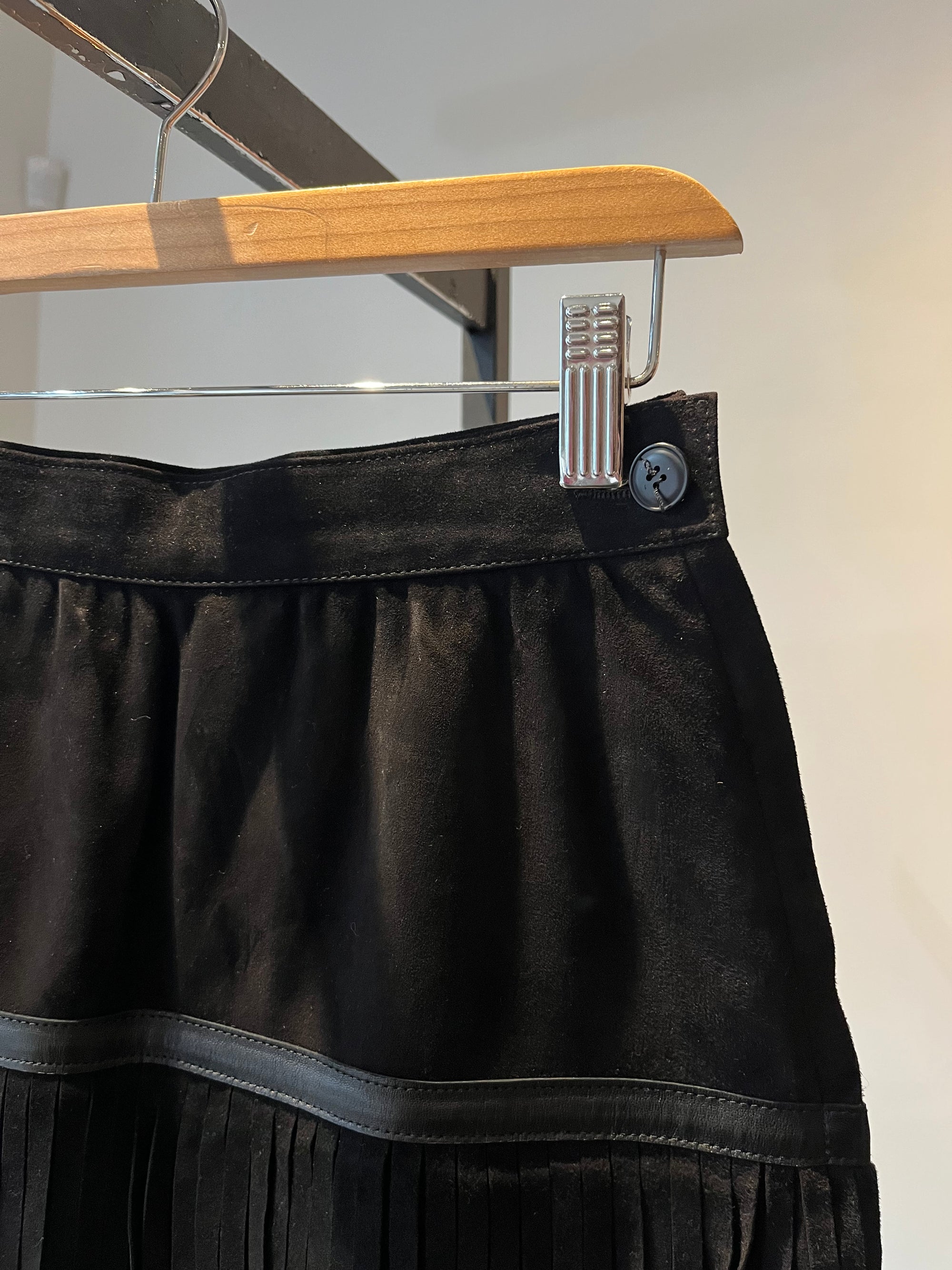 Saint Laurent Vintage Rive Gauche Suede Fringe Skirt, Black, 38