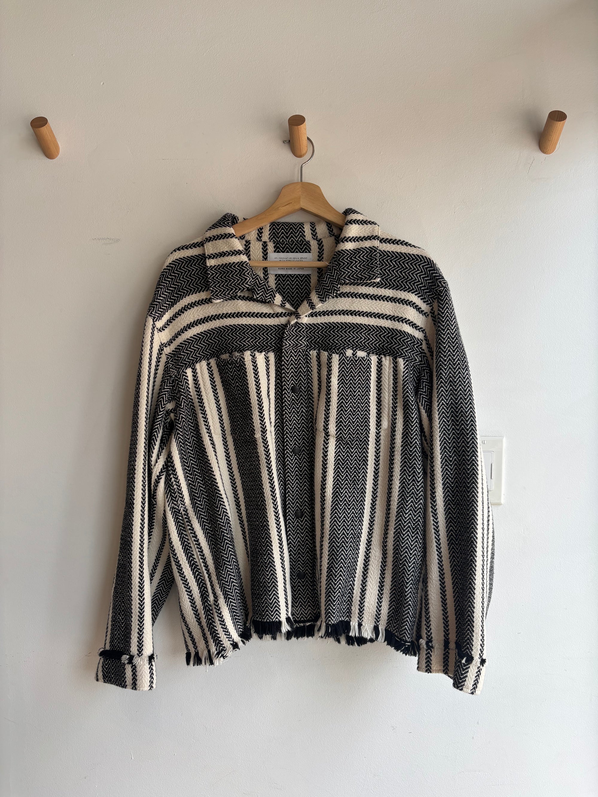 Kuro fringe striped jacket,  Cream Black, 3