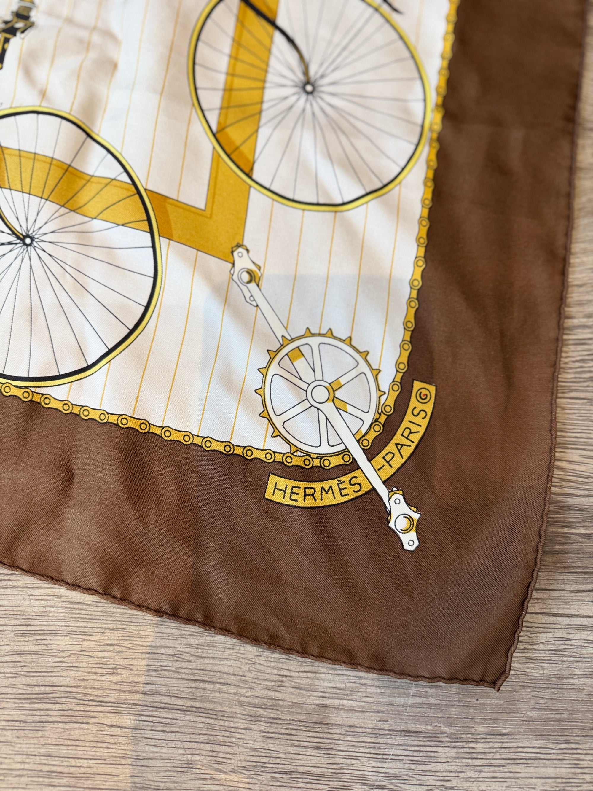 Hermès Les Becanes Silk Scarf, Circa 1953,  Cream/Brown/Yellow, 90x90