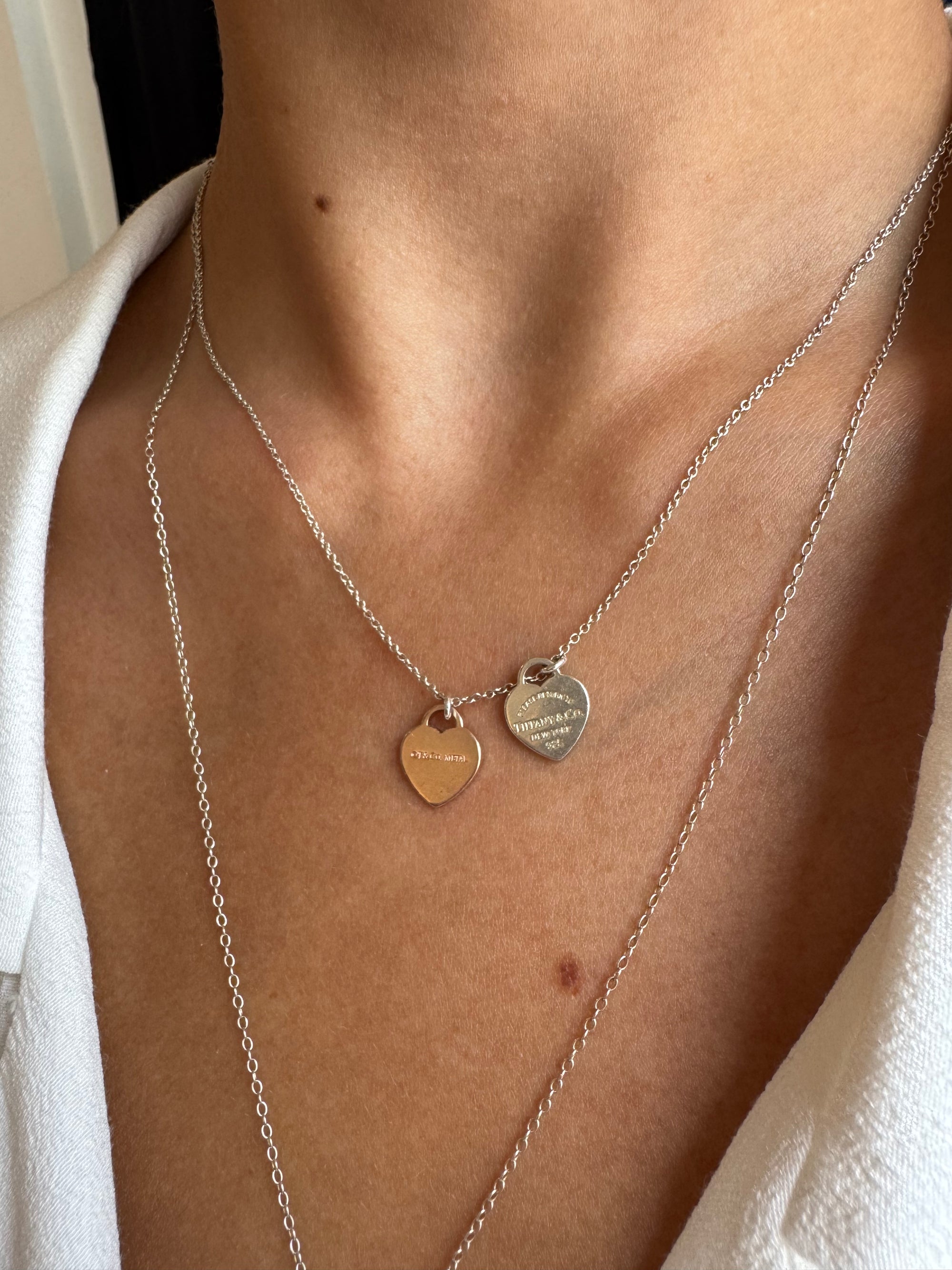Tiffany & Co. Double Heart Pendant Necklace, Silver / Rubedo