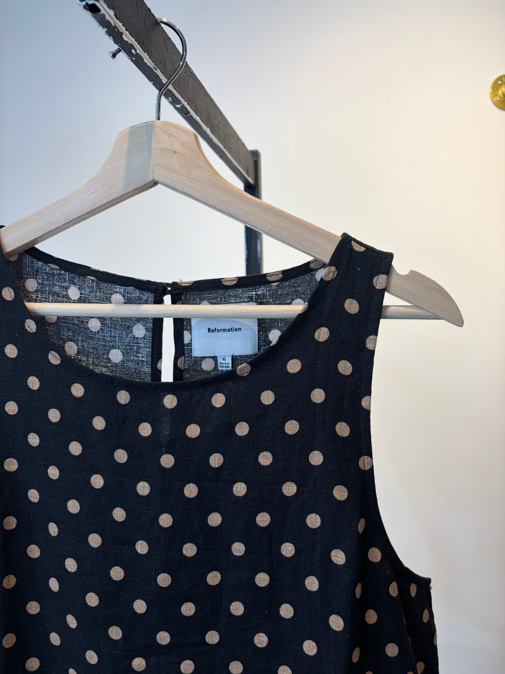 Reformation Sleeveless Dress, Black/Polka Dot
