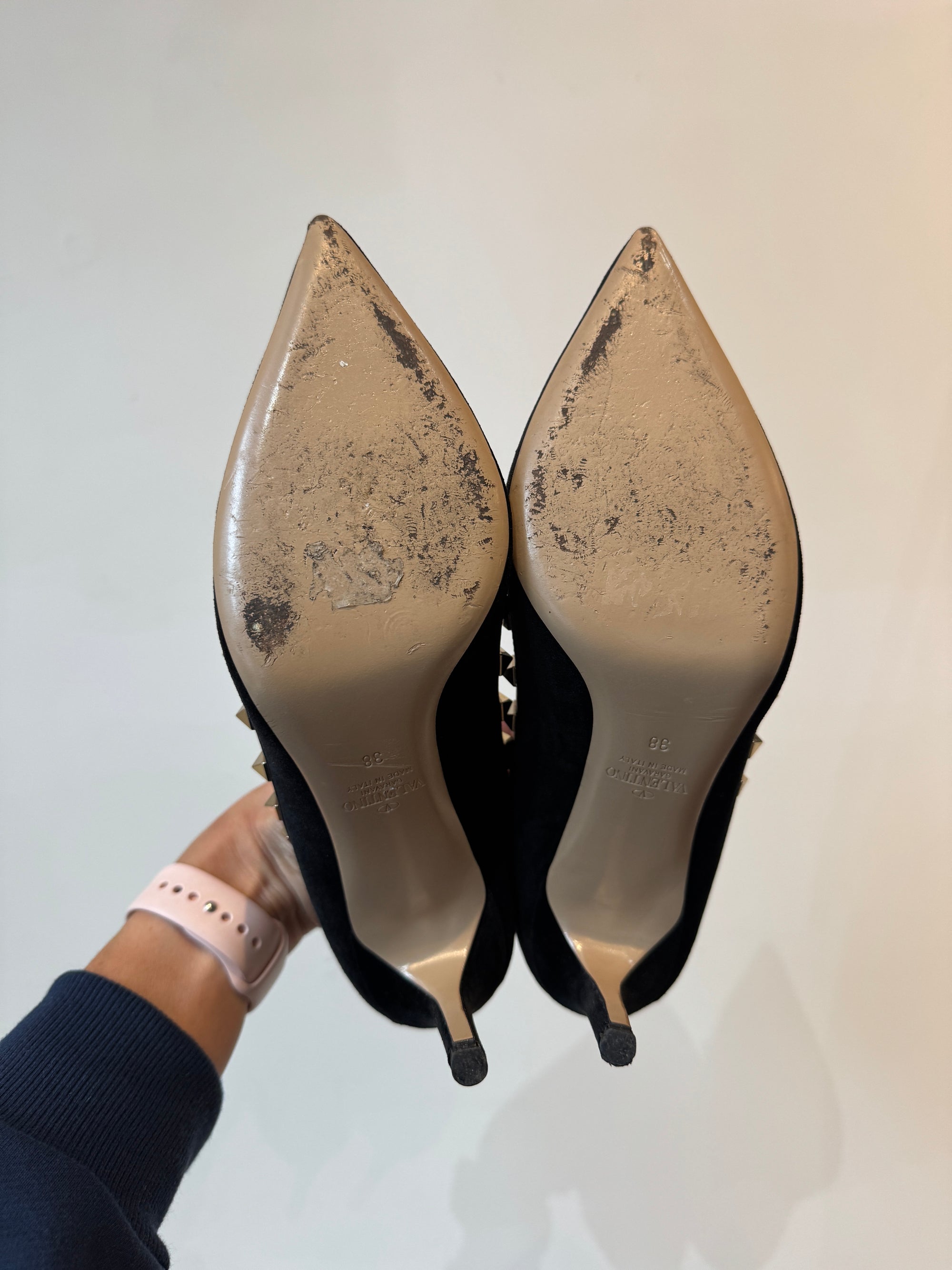 Valentino Velvet Rock Stud Pumps, 38