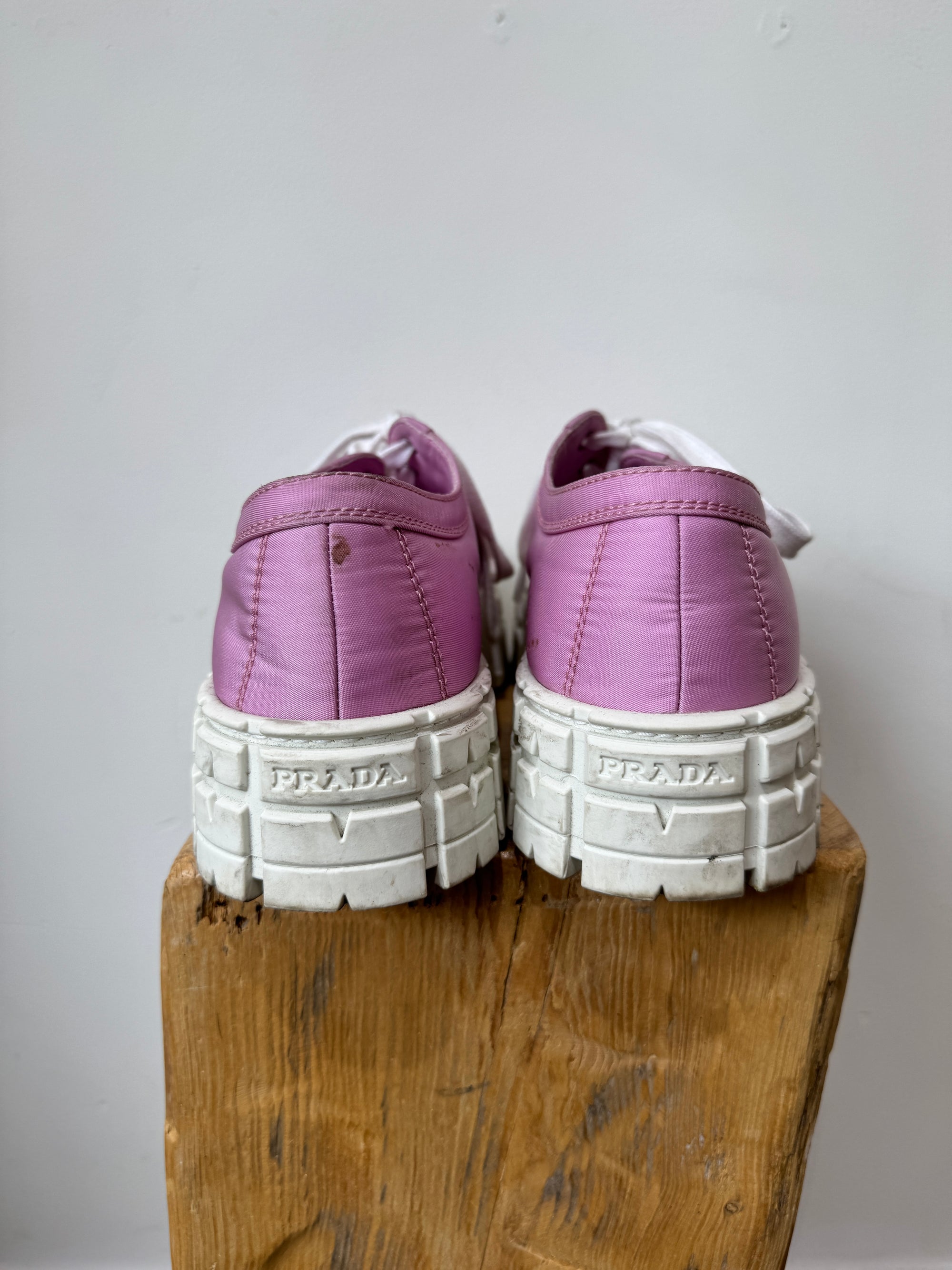 Prada Double Wheel Nylon Gabardine Sneakers, Pink, 41