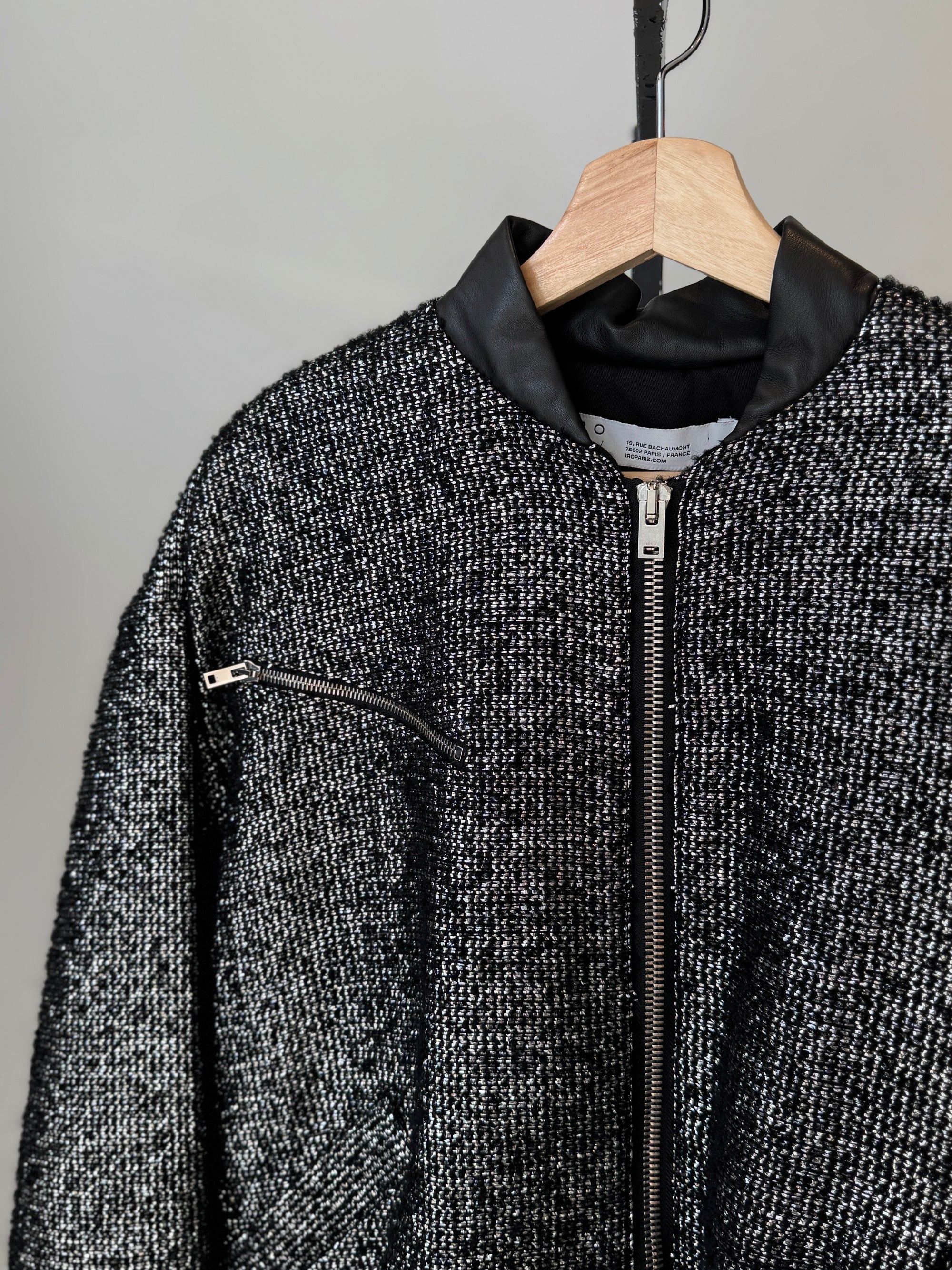 IRO Metallic Tweed Bomber Jacket Black, 36