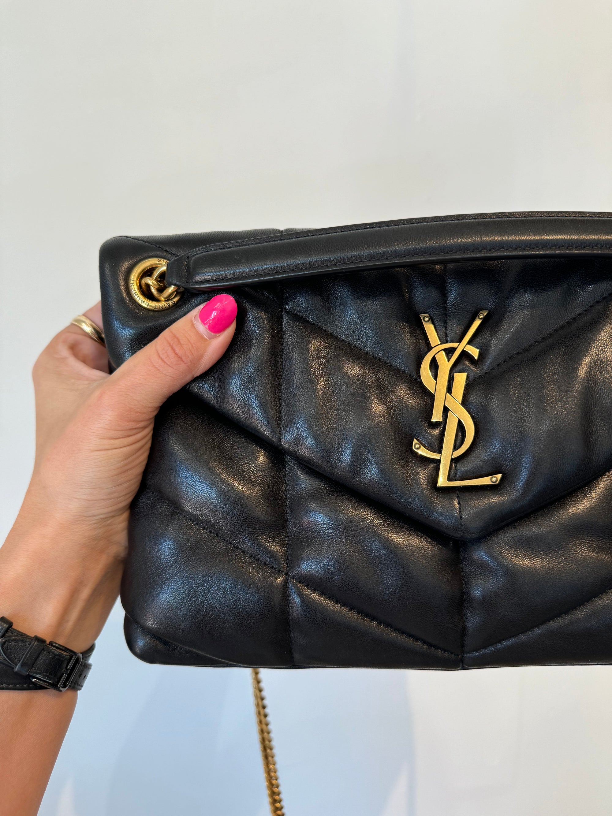 YSL Small LouLou Puffer, Black, Nappa Leather