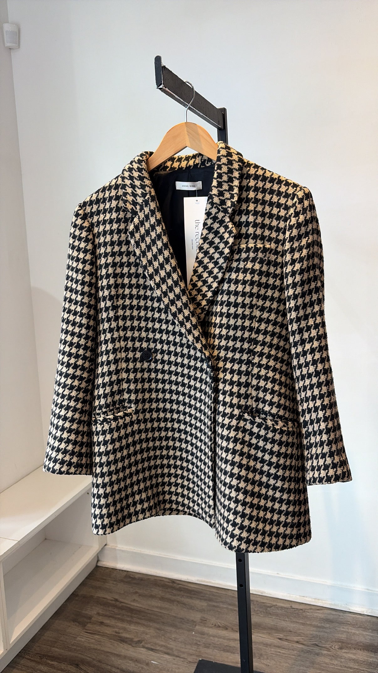 Anine Bing Kaia Blazer, Houndstooth, Black Cream, XS
