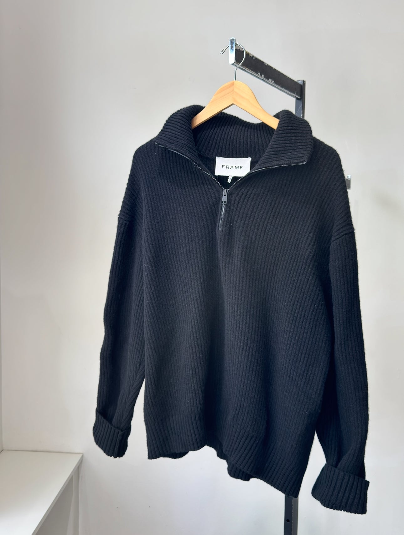 Frame Black Wool Quarter Zip Knit Sweater, L