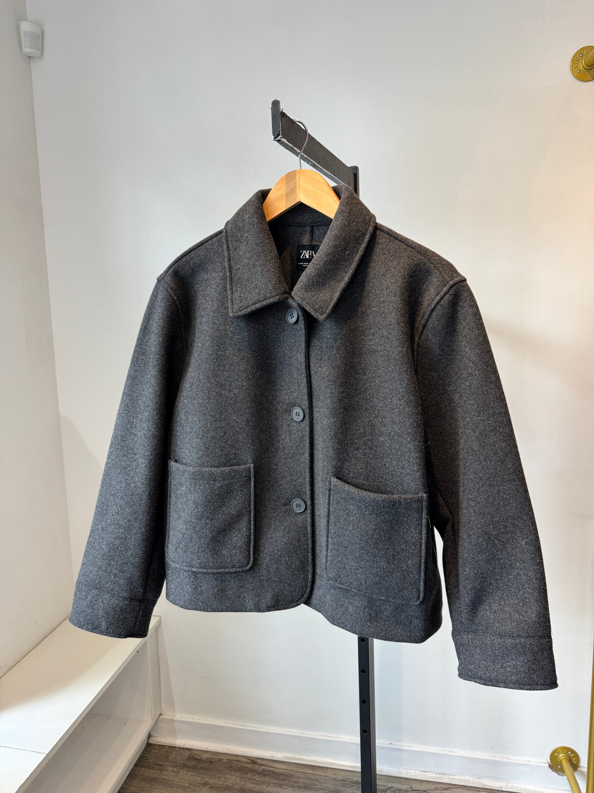 Zara unlined button coat, Charcoal, XL