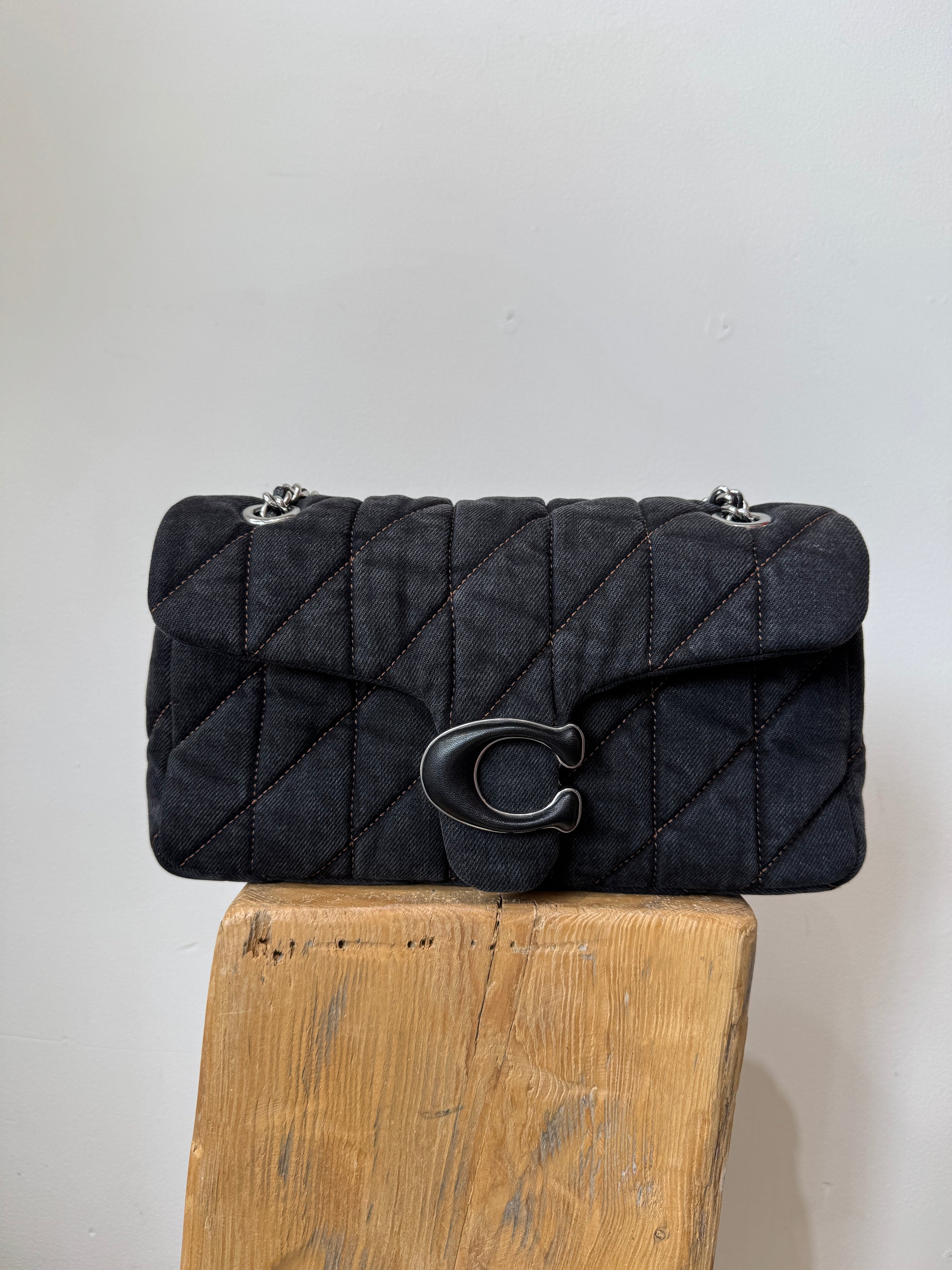 Coach black denim Tabby Shoulder Bag 26, silver