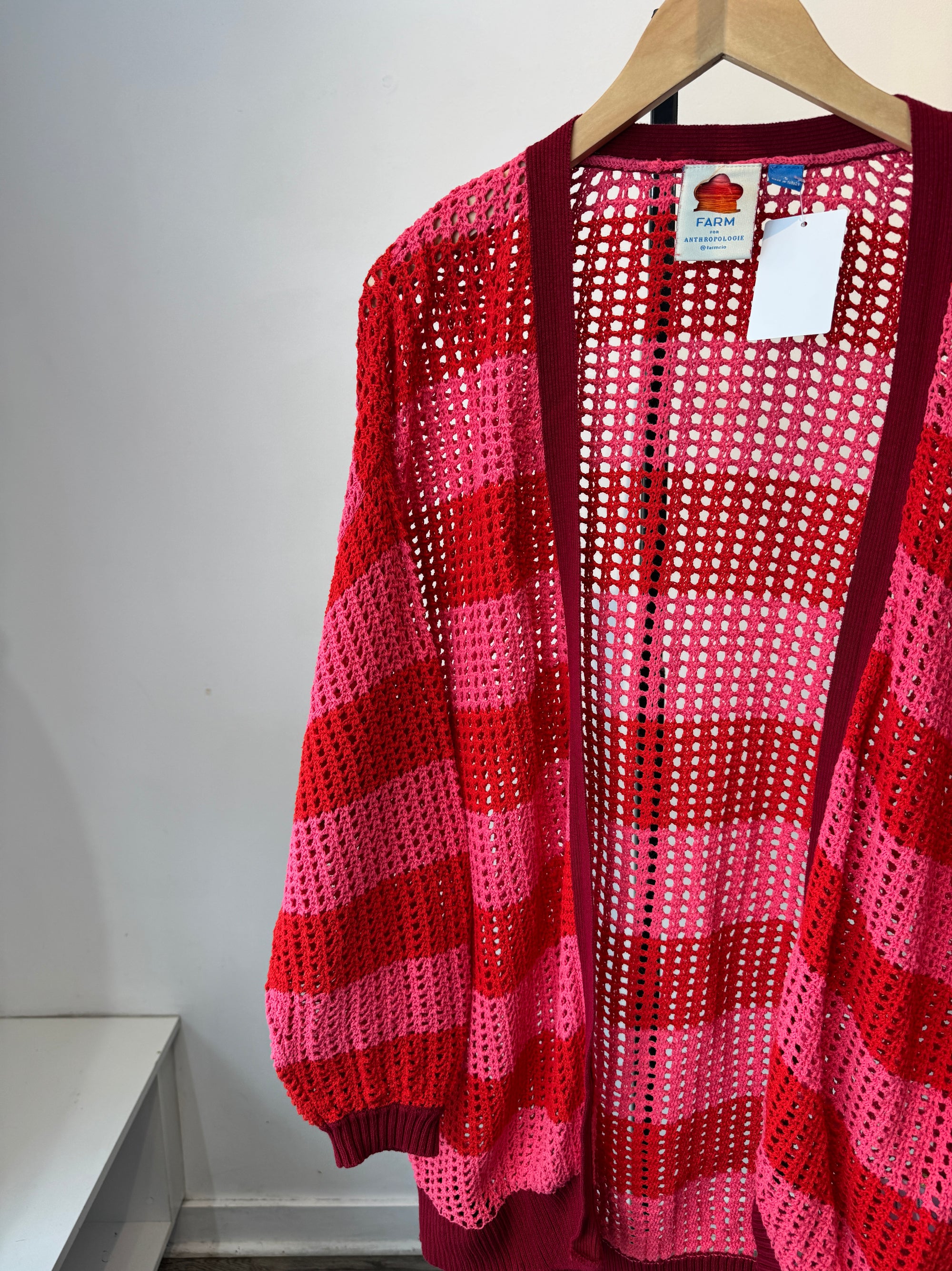 Farm Rio crochet cardigan, Pink/Red, Small