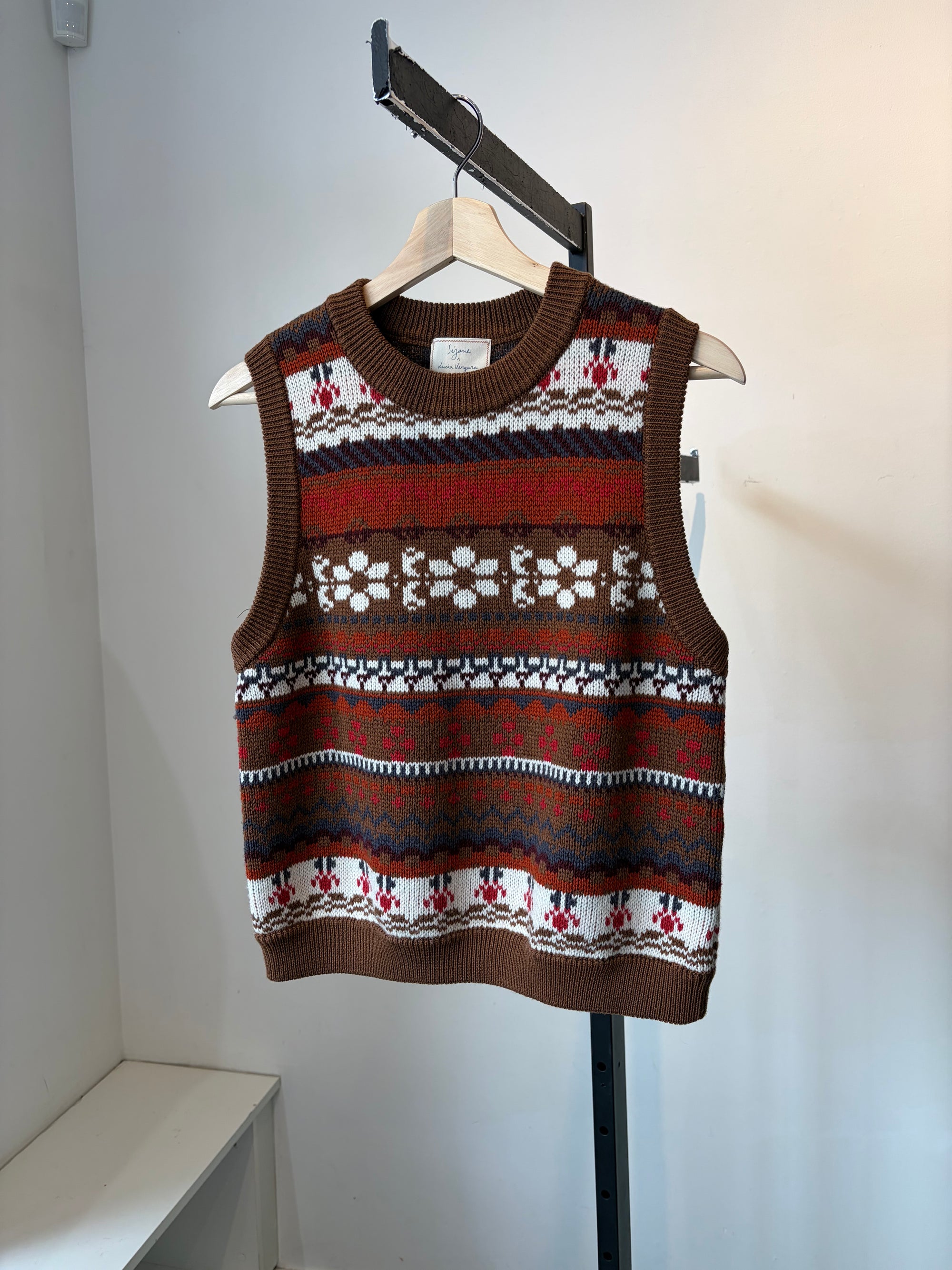 Sézane x Lucia Vergara Becky Sweater Vest, Brown Multi, Small