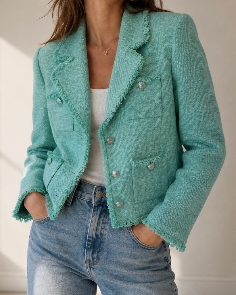 L’Agence Sylvia Tweed Jacket, Aqua, 2