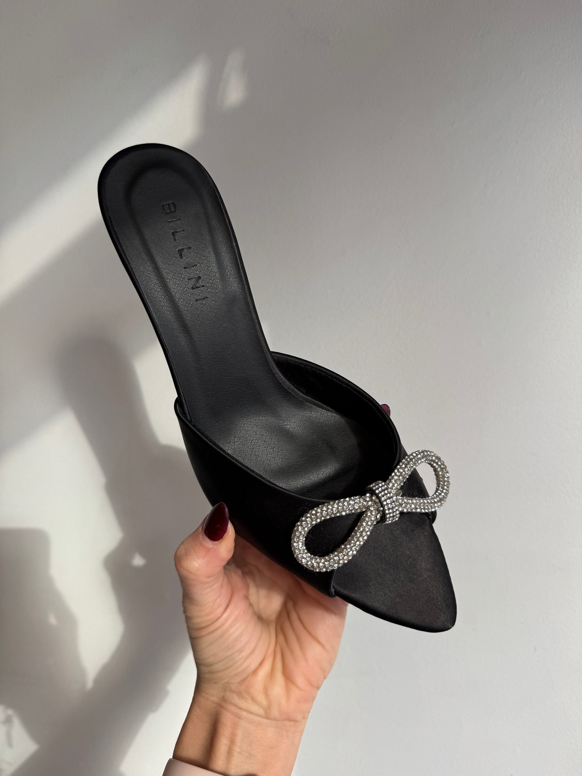 Billini rhinestone bow sandals, Black, 7