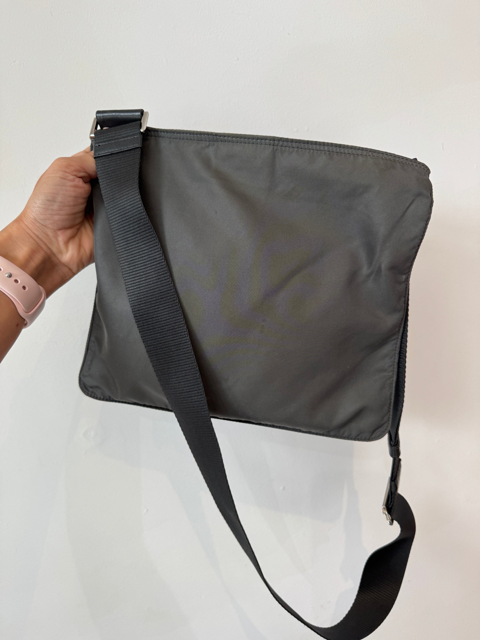 Prada Tessuto Nylon Crossbody Messenger Bag, Charcoal
