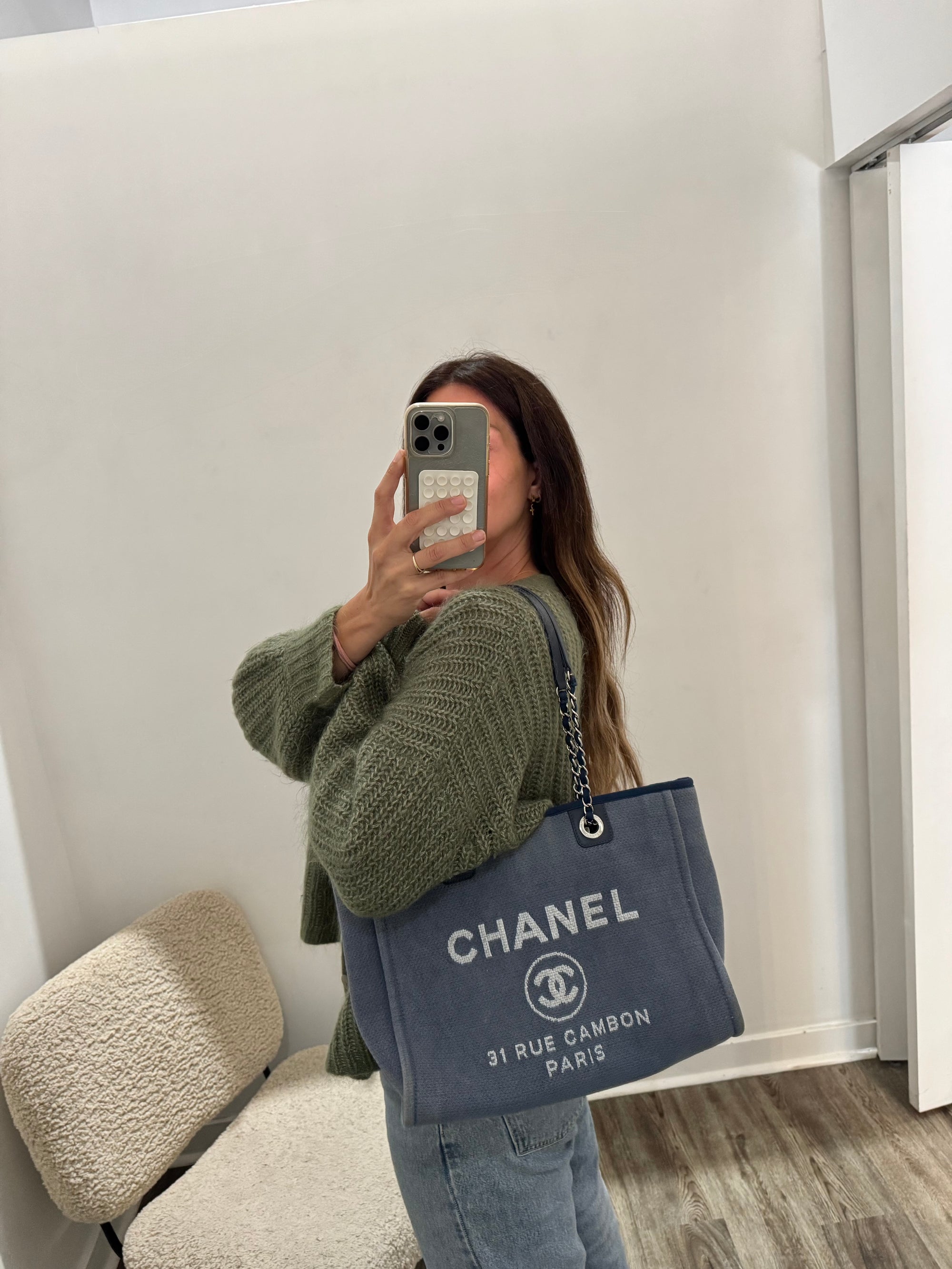 Chanel Small Deauville Shopping Tote, Blue, Small, 2014-2015