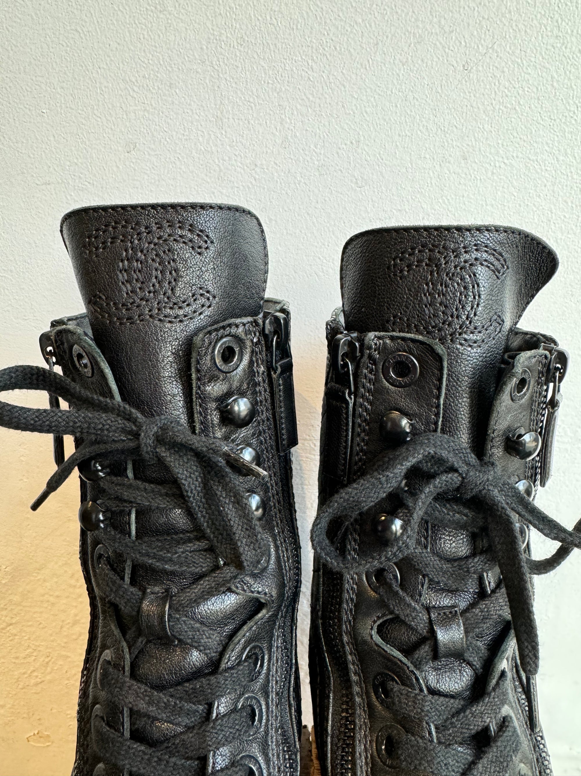 Chanel Interlocking CC combat boots Black 39.5 The Recollective