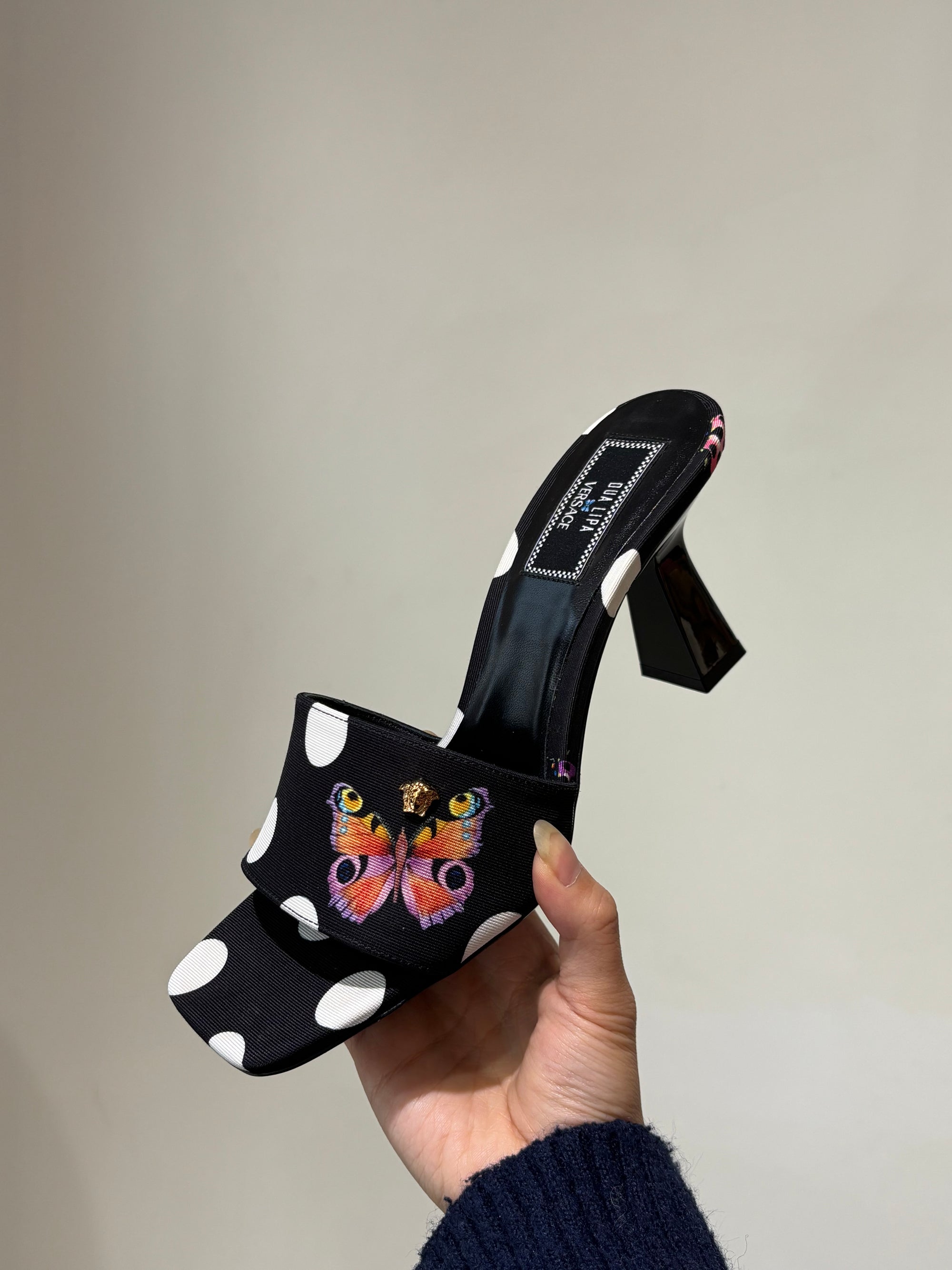 Versace x Dua Lipa Black Butterfly Heeled Mule, size 38