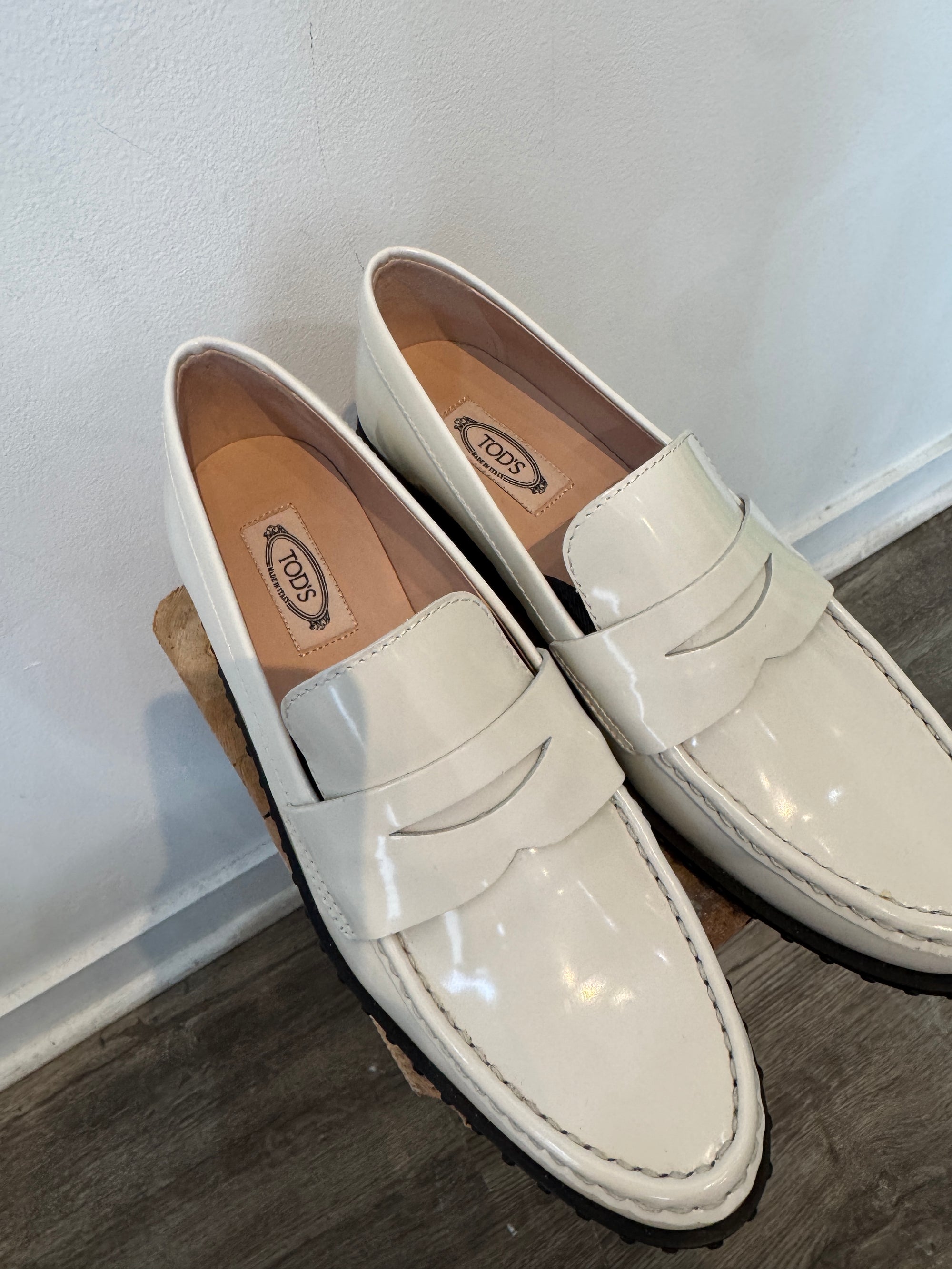 Tod's Mocassino Penny Loafers, White, 36.5