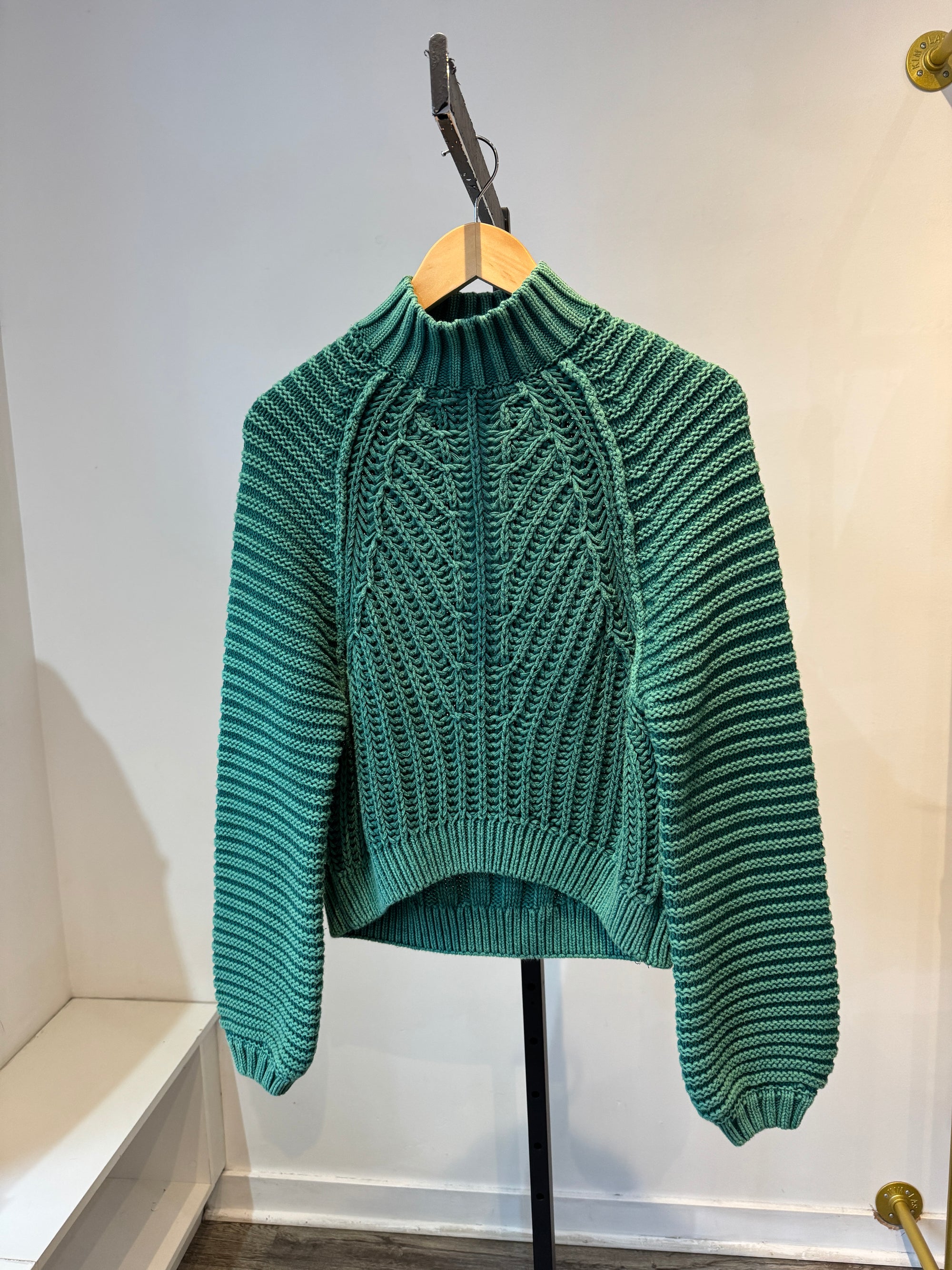 Free People chunky knit mock neck sweater, Green, XS