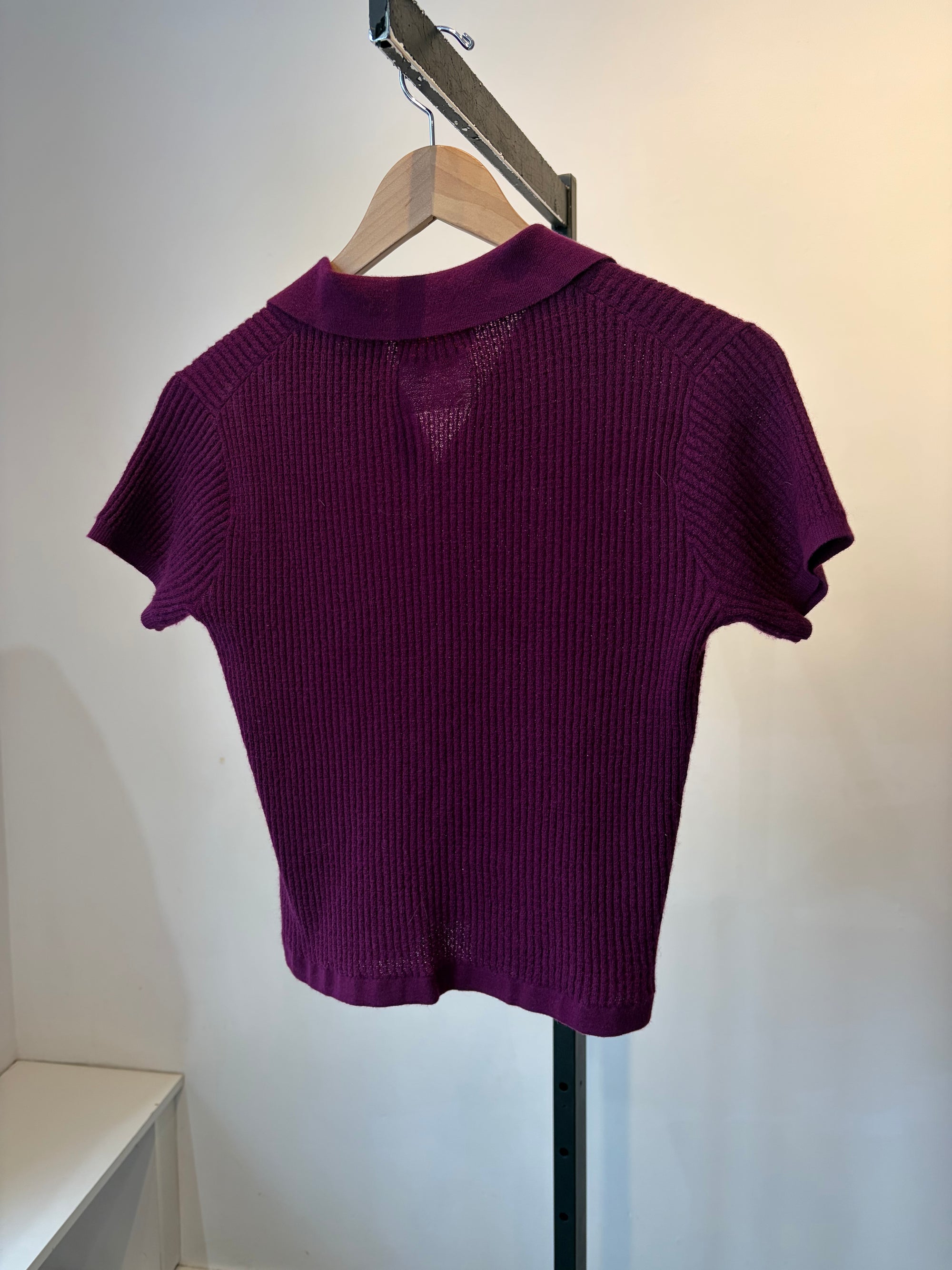 Guest in Residence Shrunken Cashmere Polo Top, Purple, Small