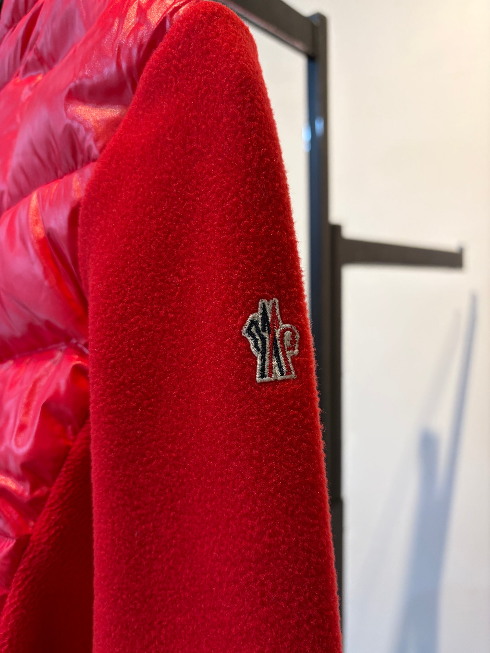 Moncler technical fleece hooded cardigan jacket,  Red, XS