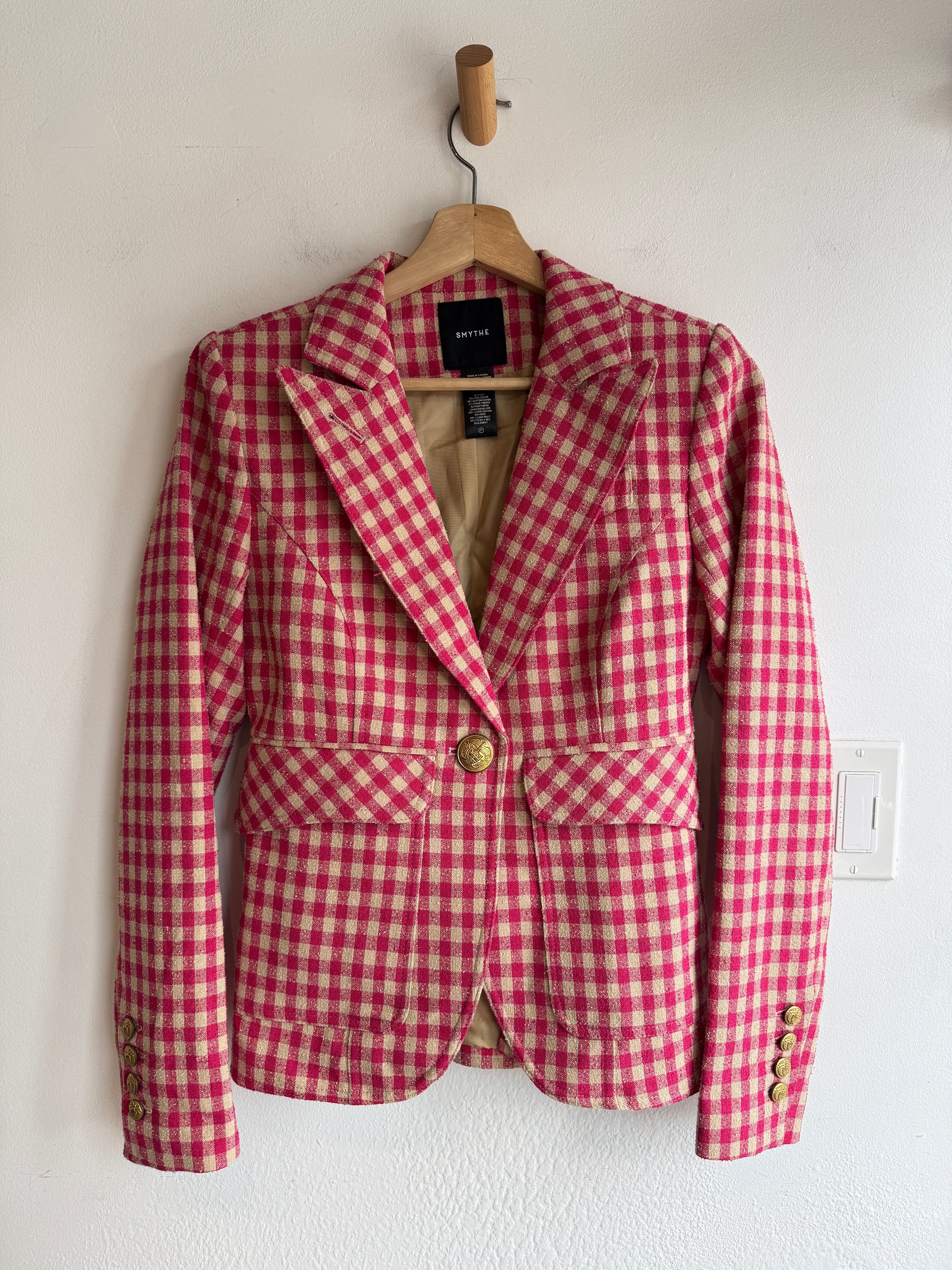Smythe Patch Pocket One Button Blazer, Pink, 4