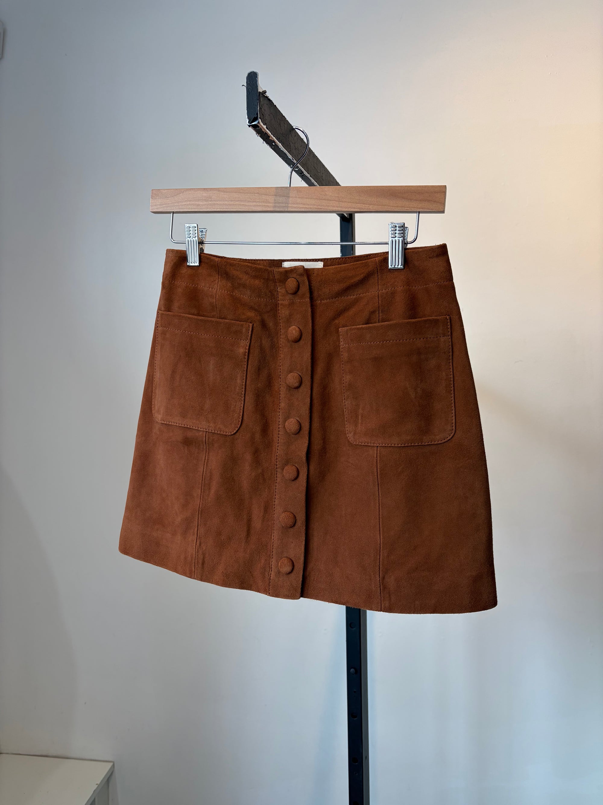 Sézane Nehir Suede Leather Skirt, Caramel, 34