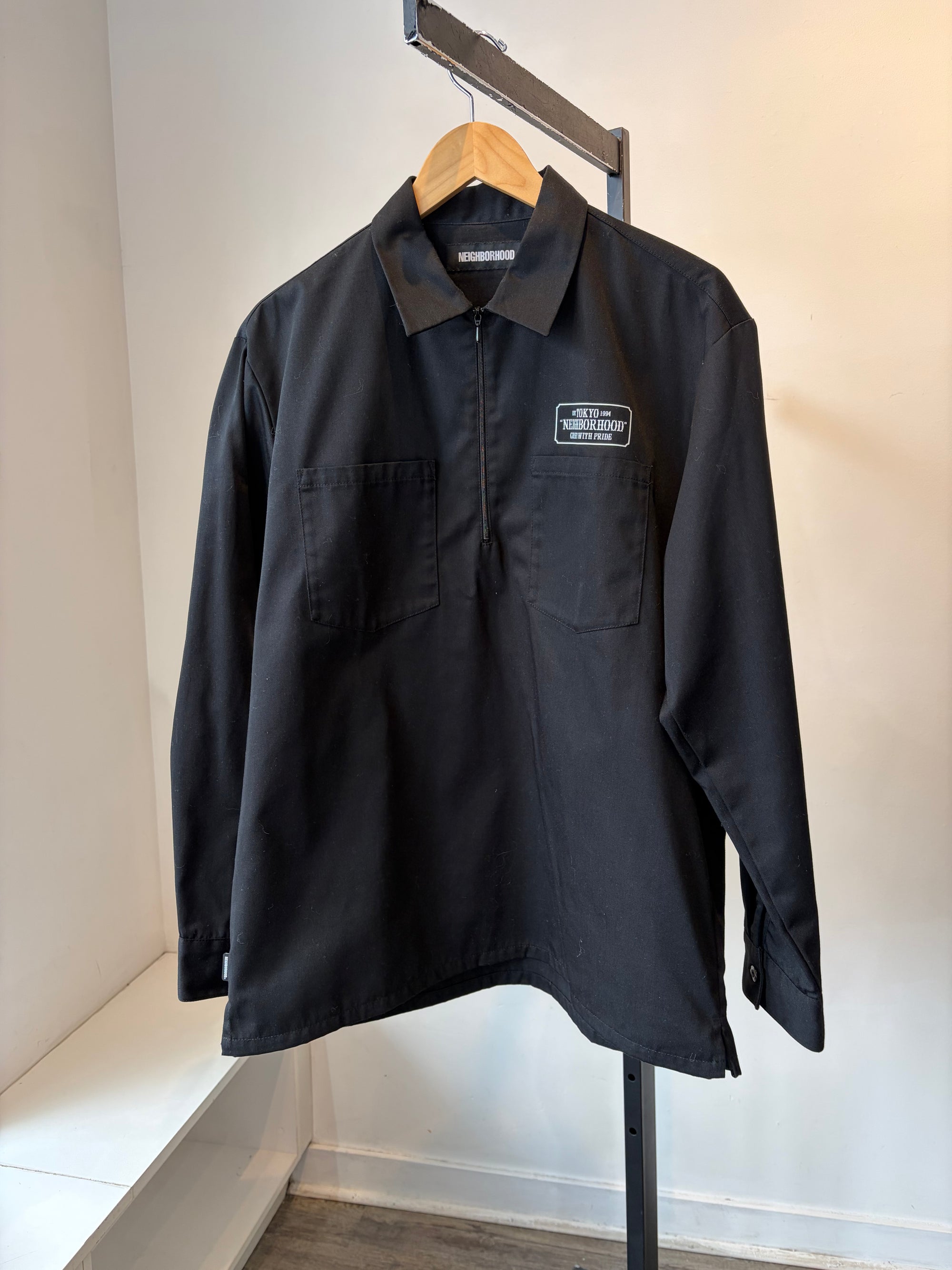 Neighborhood cotton quarter zip pullover jacket, Black, 4