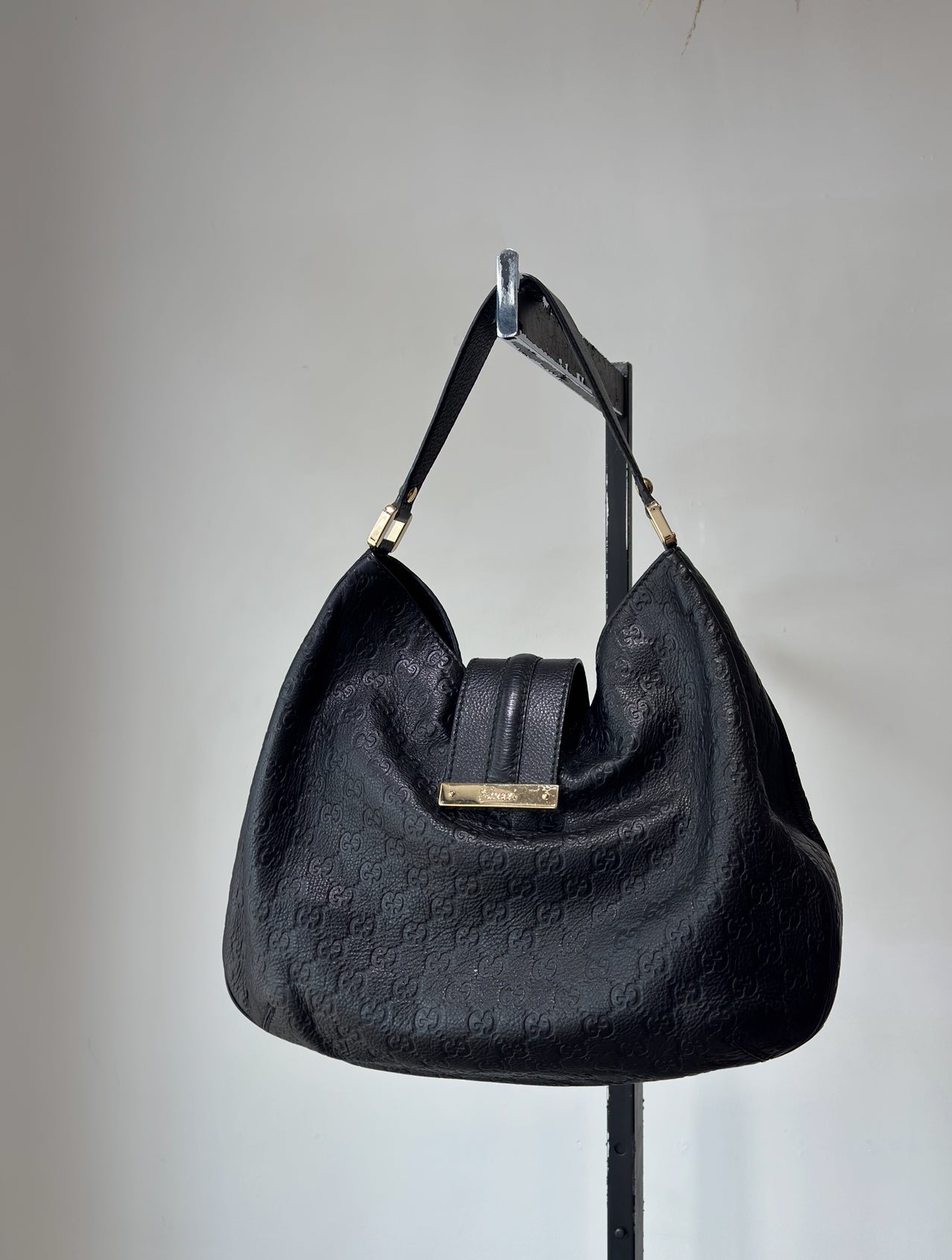 Gucci Guccissima Black Leather Hobo Black