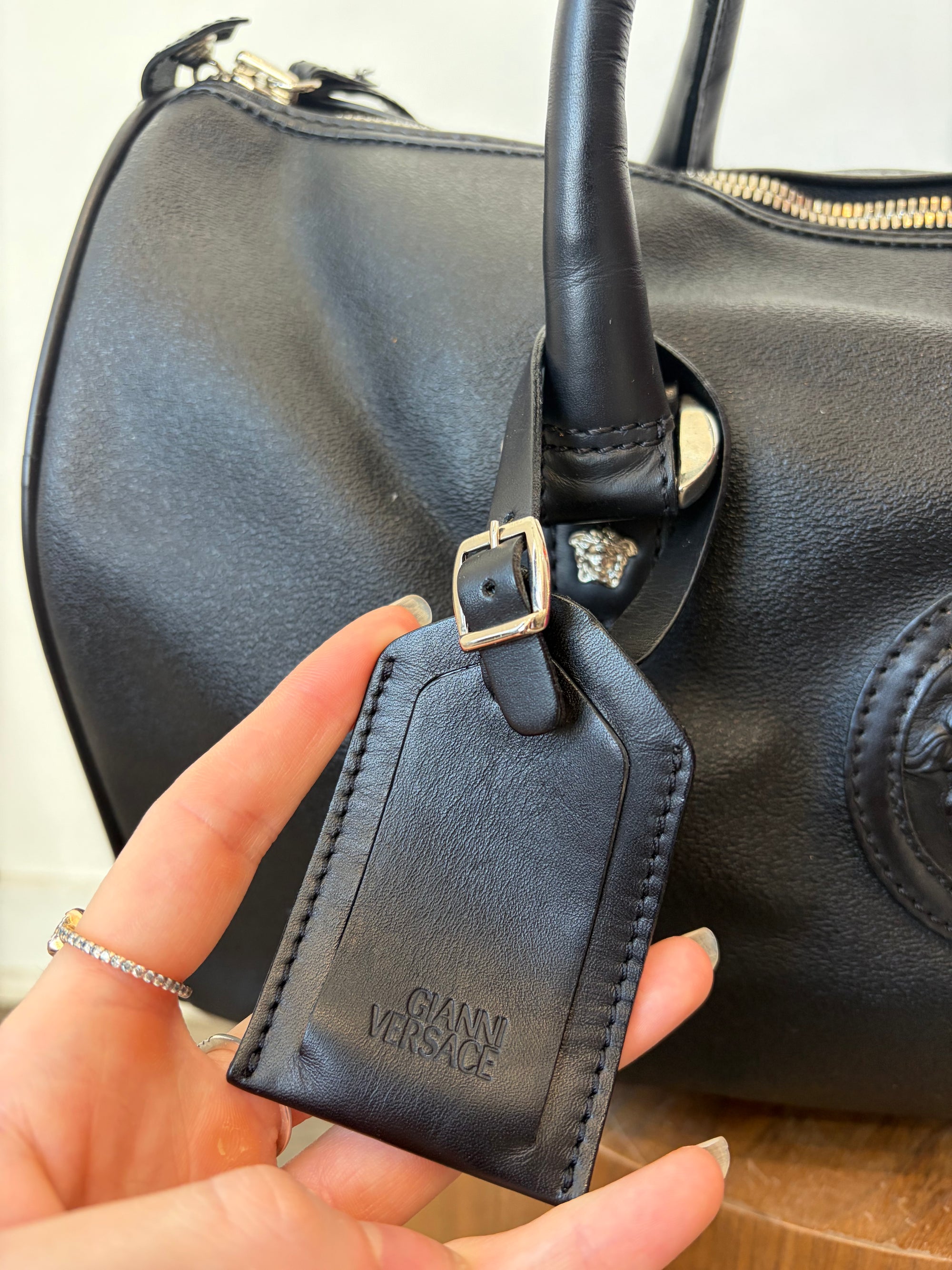 Gianni Versace Leather Small Weekend Bag, Black