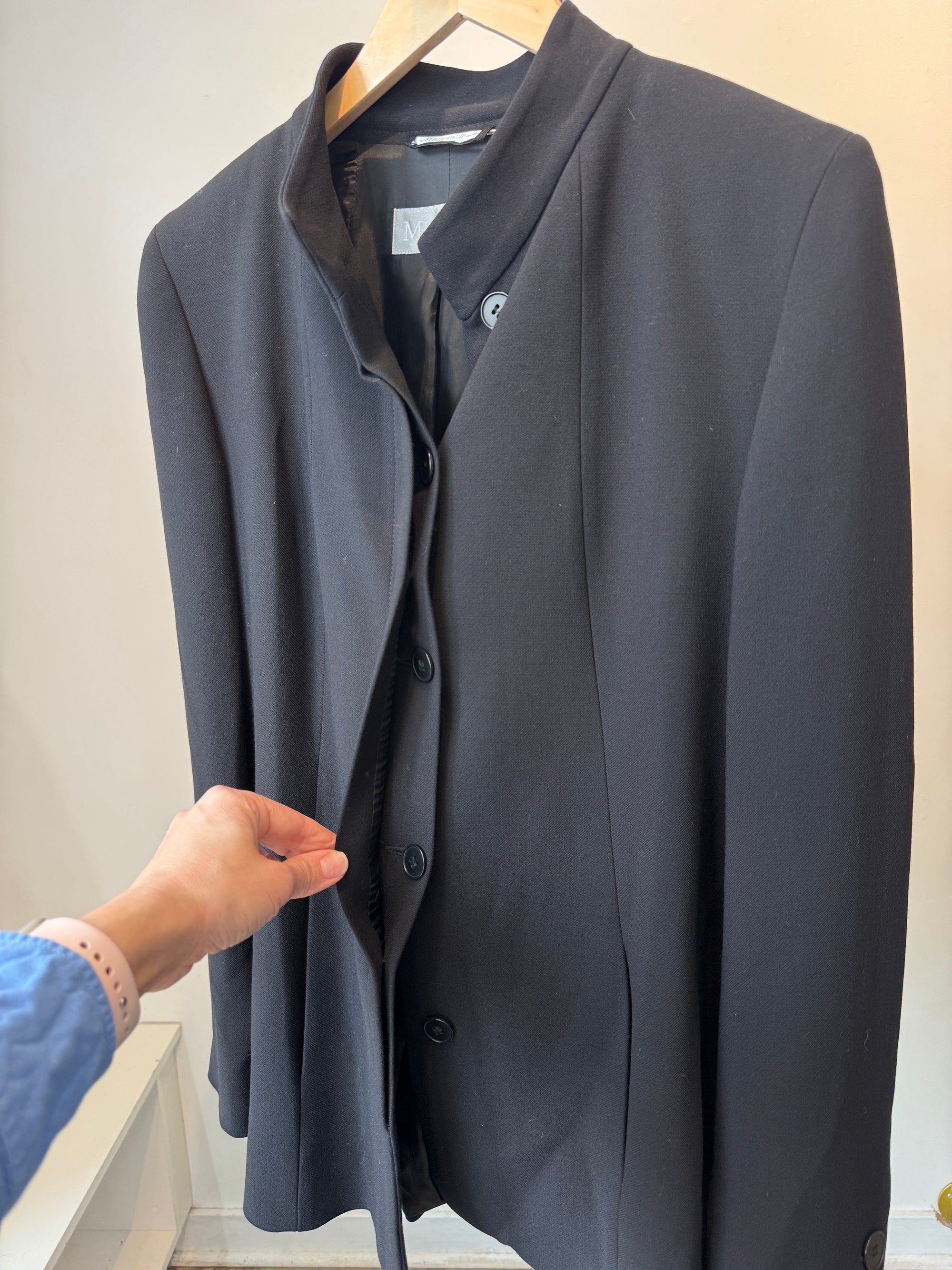 MaxMara stand-collar black long blazer, Black, 12