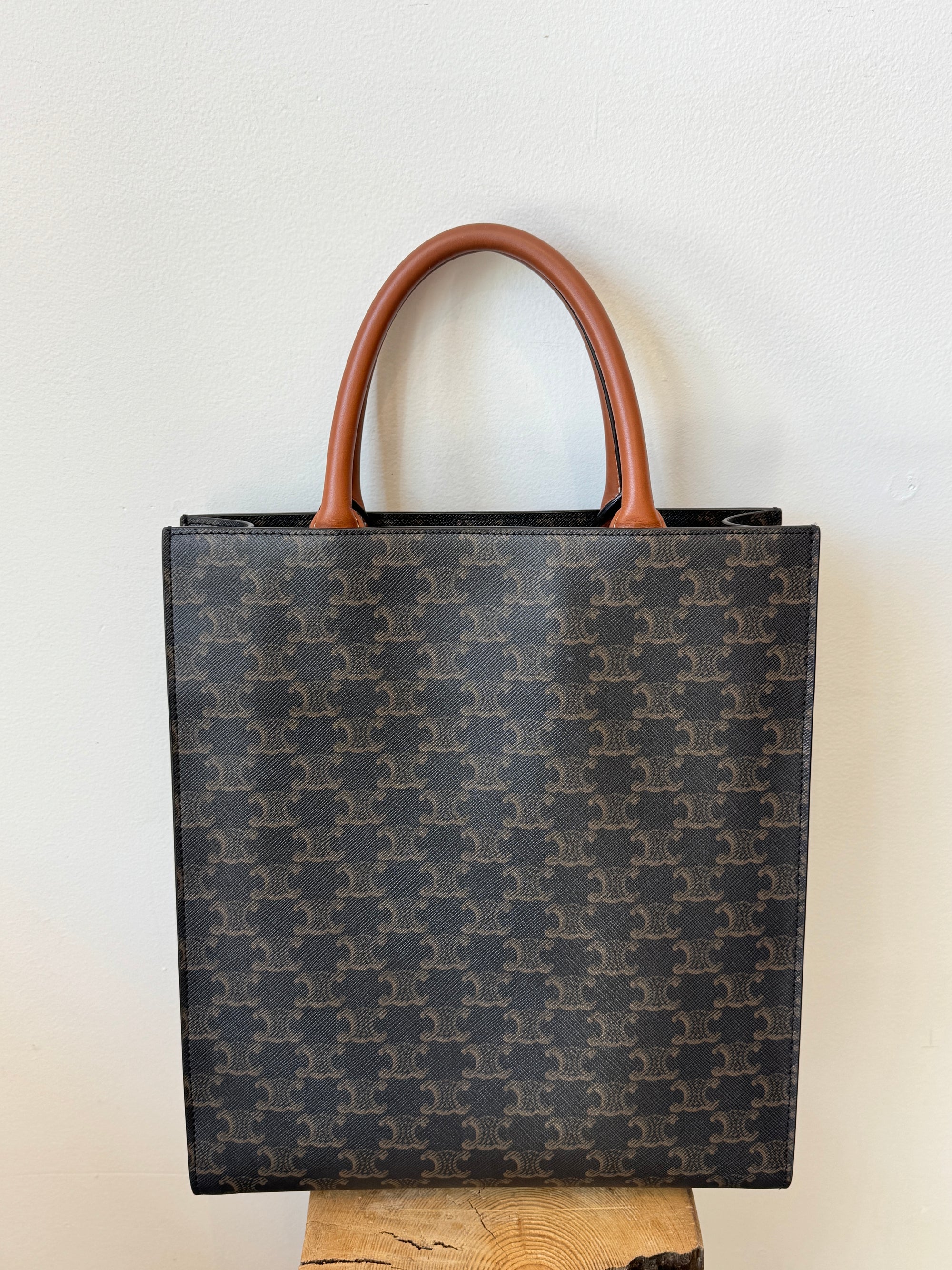 Celine Cabas Small Vertical Triomphe Print Tote
