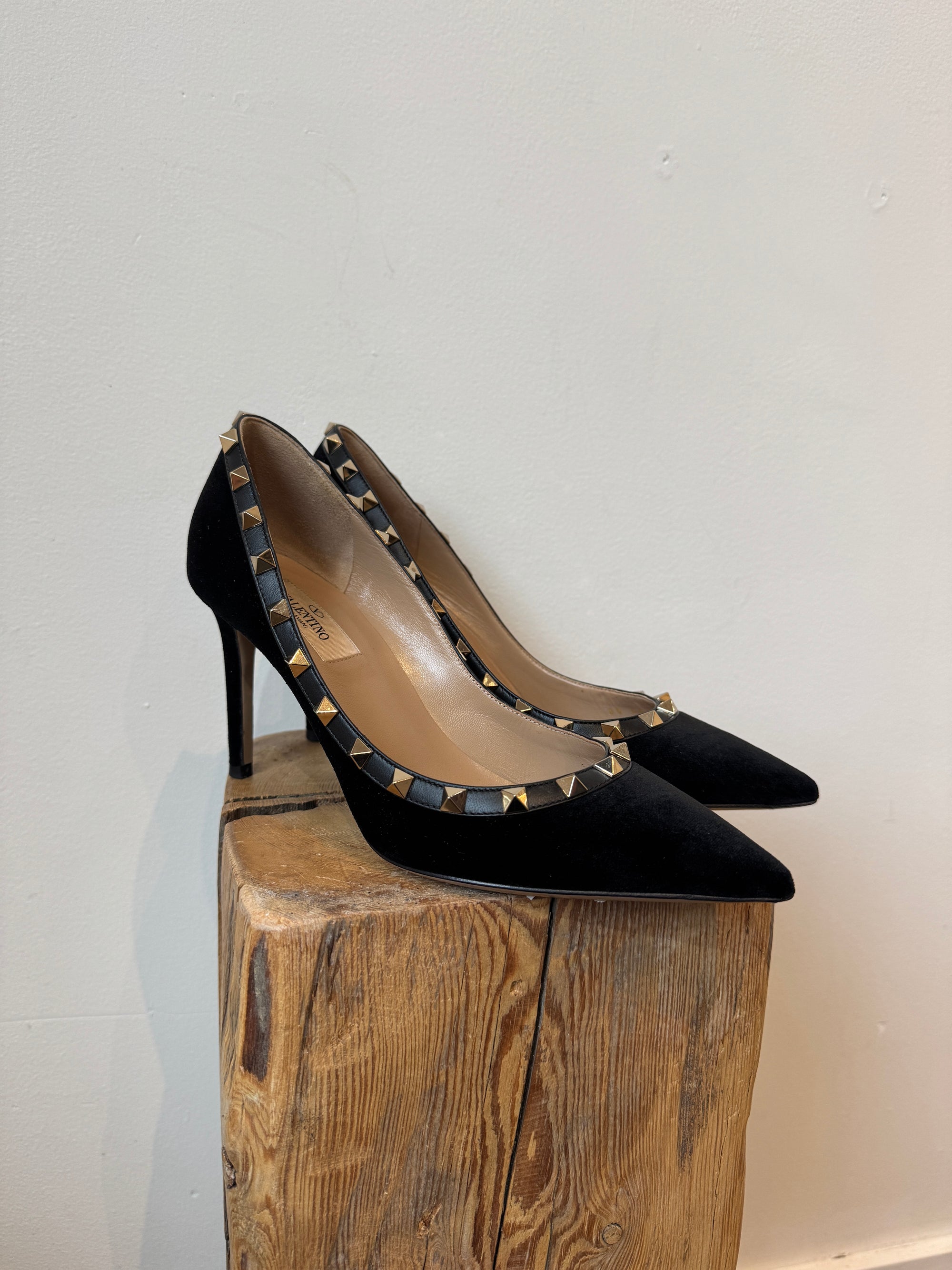 Valentino Velvet Rock Stud Pumps, 38