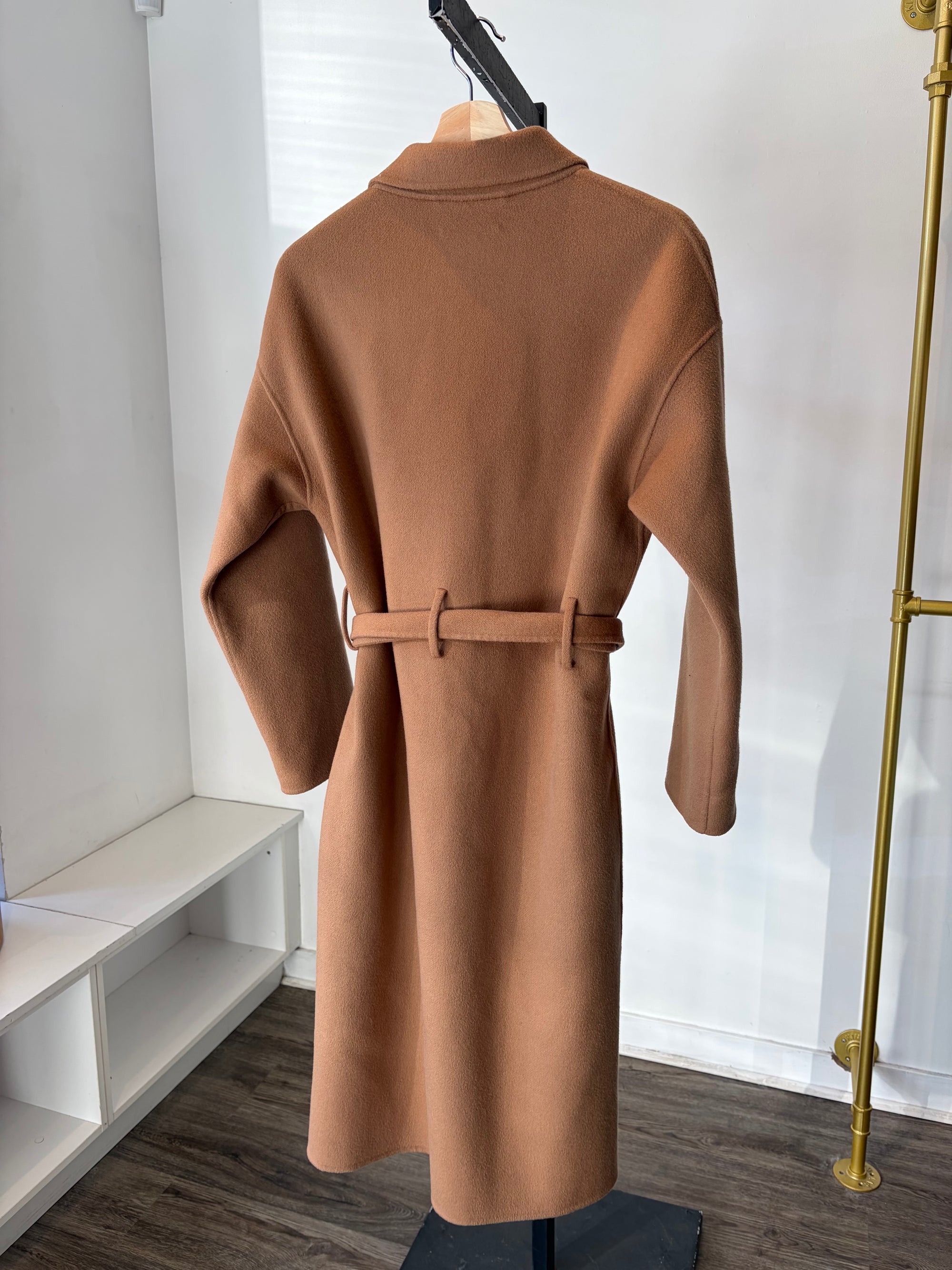 Anine Bing Dylan belted long coat, wool/cashmere blend, Camel, XS