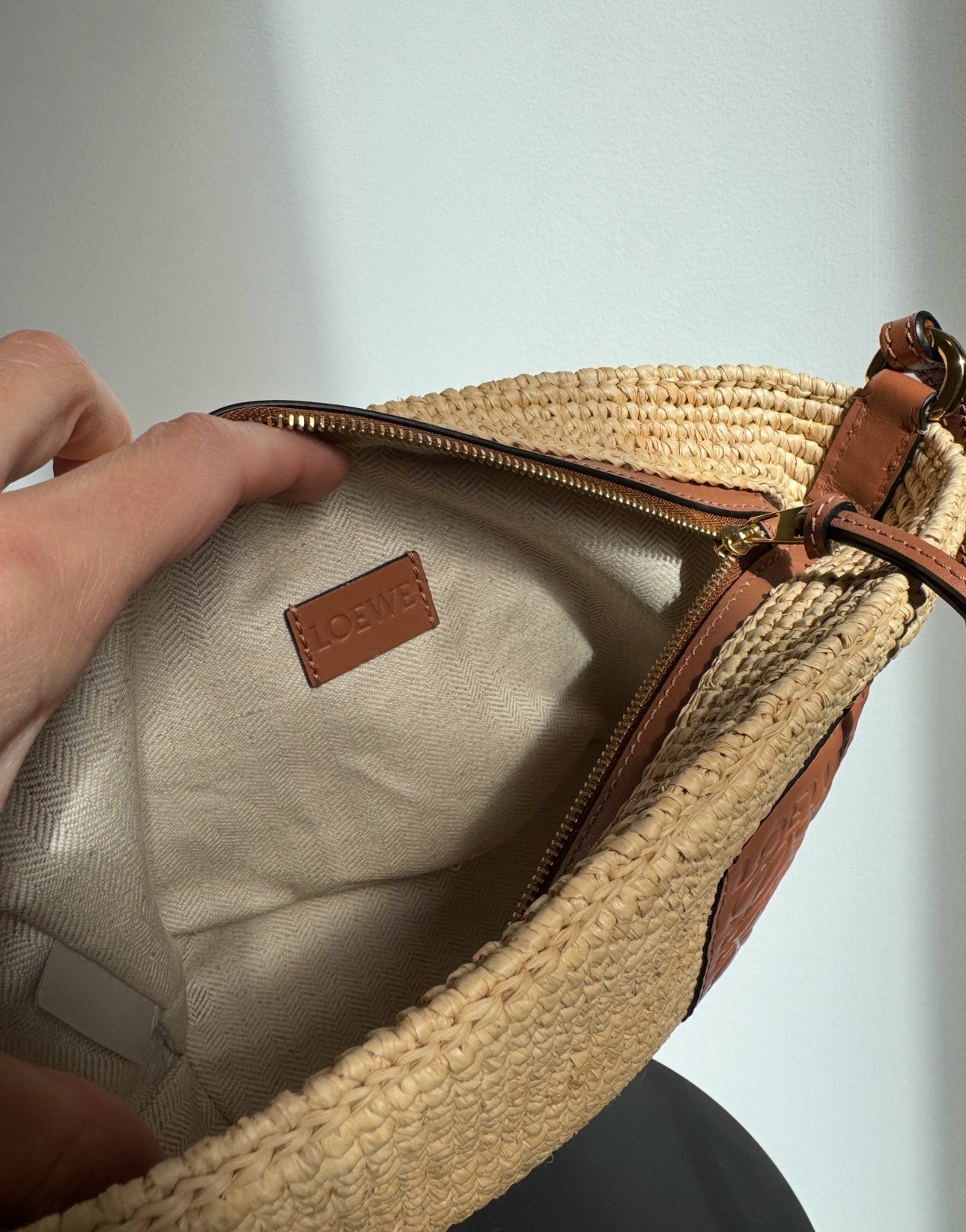 Loewe Slit Pochette Bag in Raffia and Calfskin