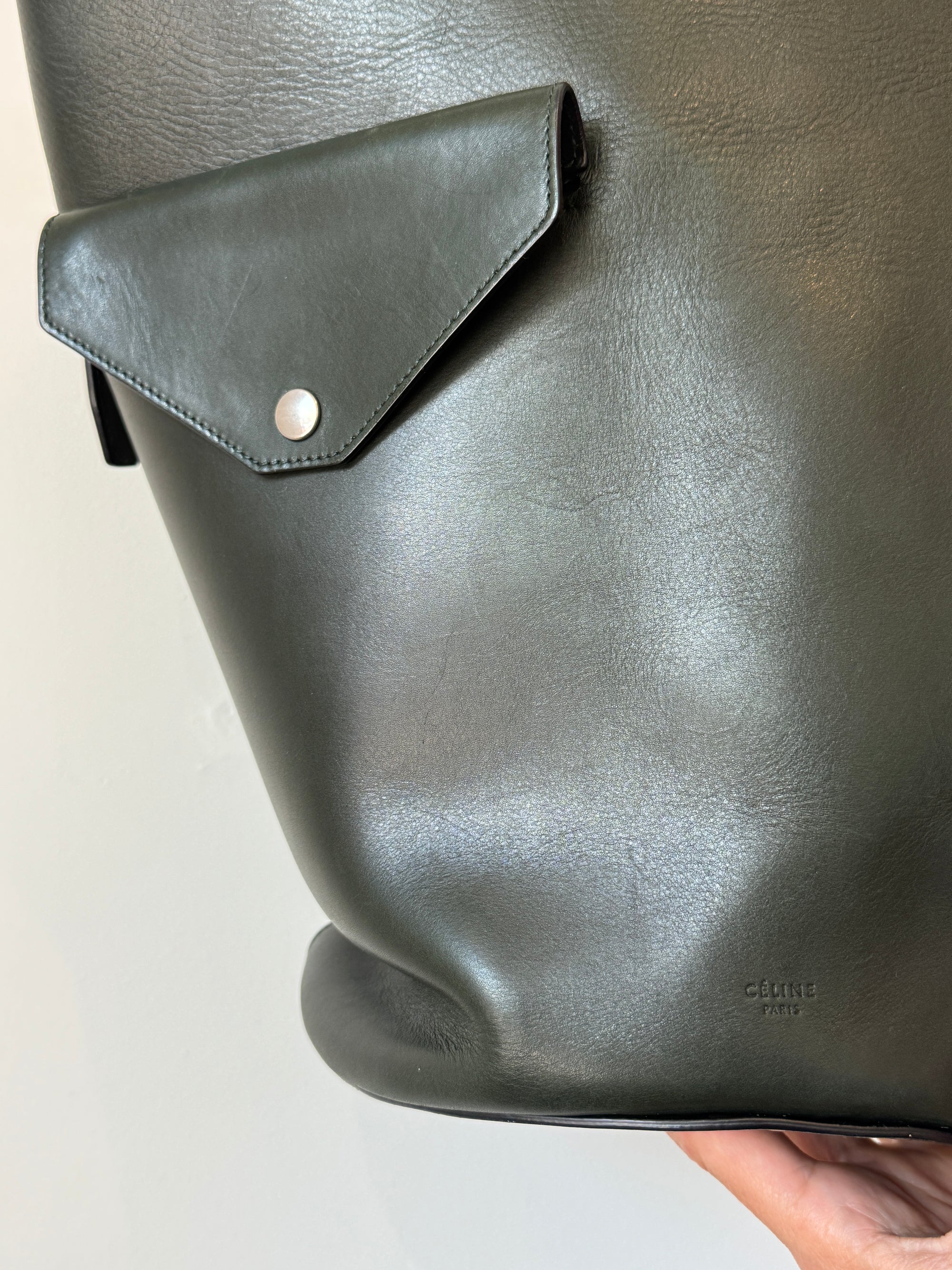 Celine Leather Bucket Bag Dark Forest Green