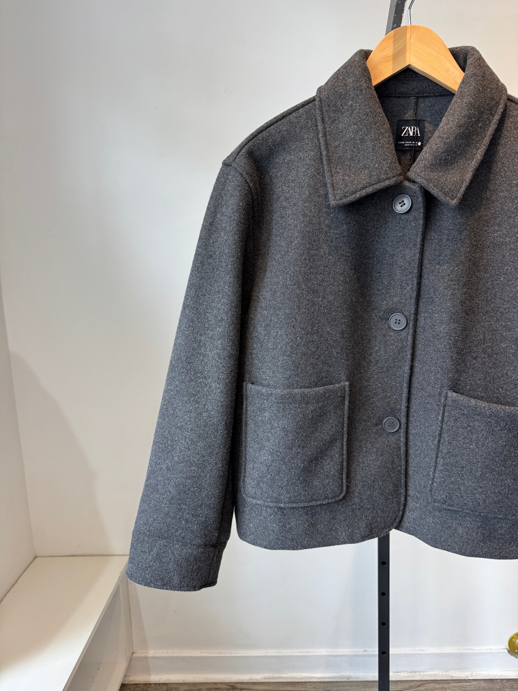 Zara unlined button coat, Charcoal, XL