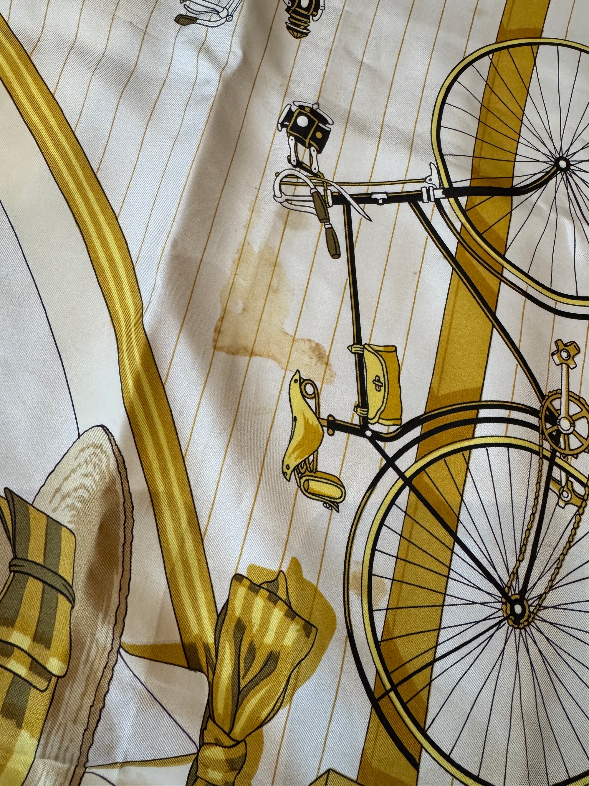 Hermès Les Becanes Silk Scarf, Circa 1953,  Cream/Brown/Yellow, 90x90