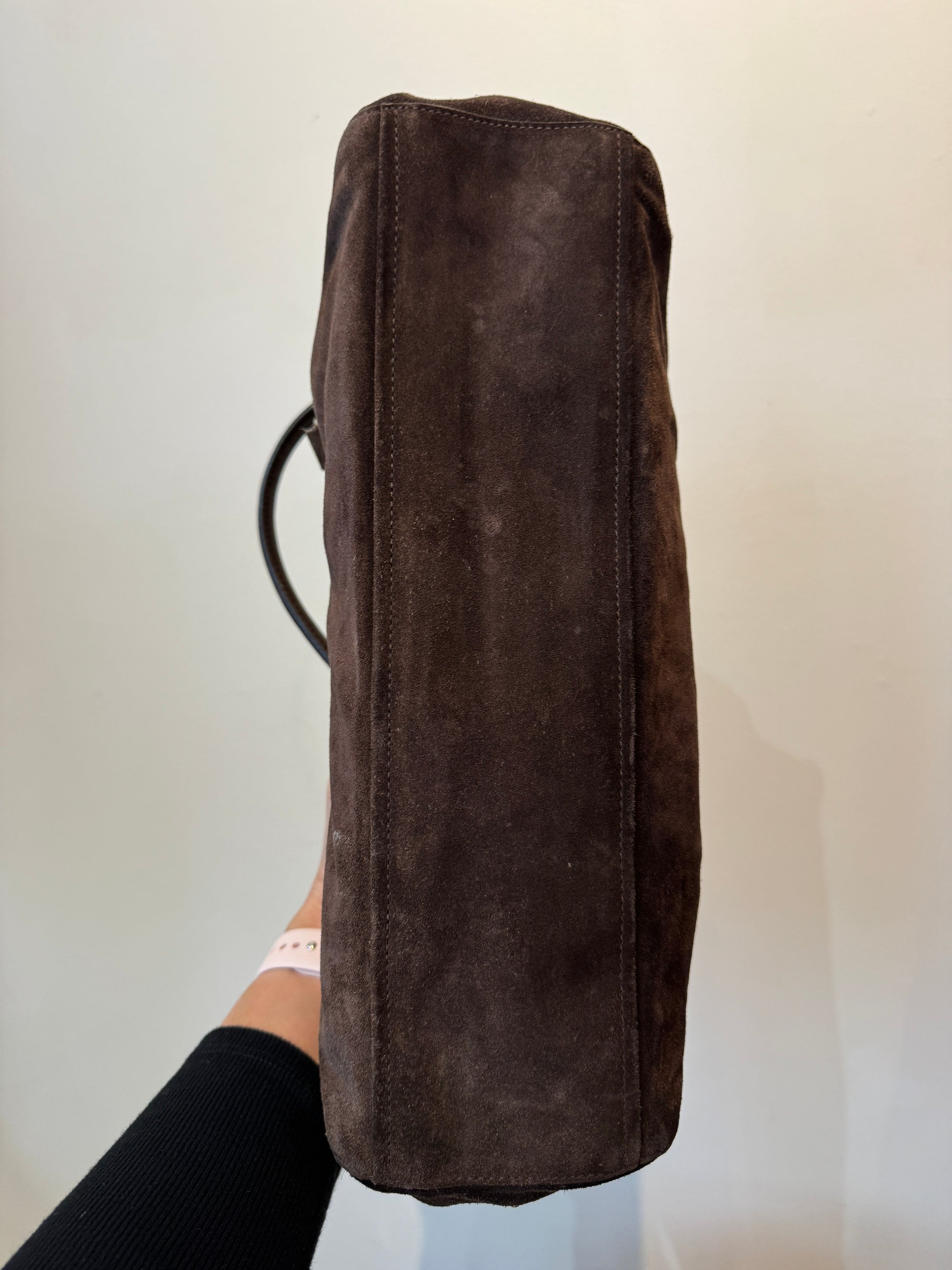 Prada Moro Suede Camoscio Easy Shoulder Bag, Brown