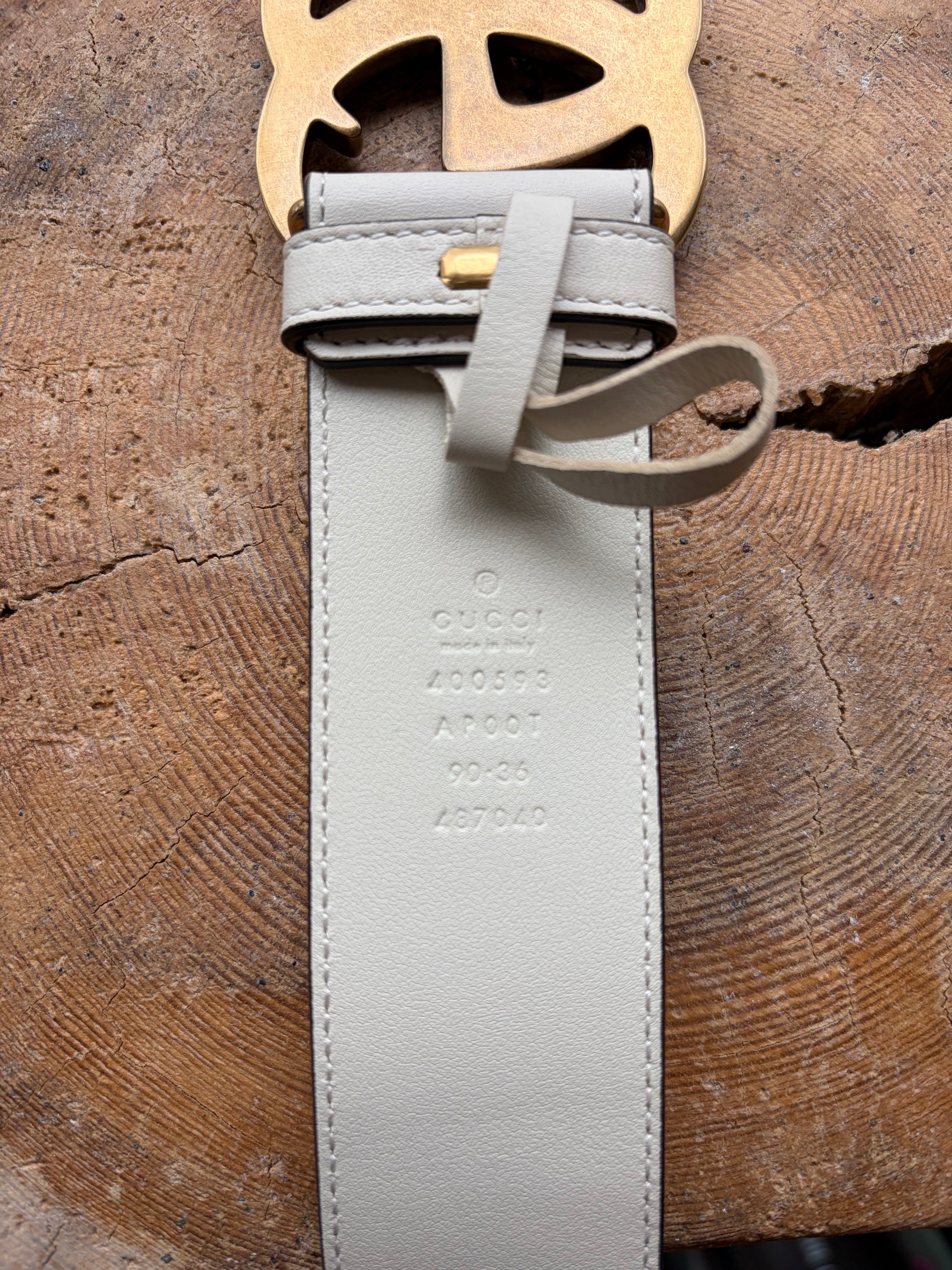 Gucci GG Marmont Wide Leather Belt, Cream/Gold, 90/36
