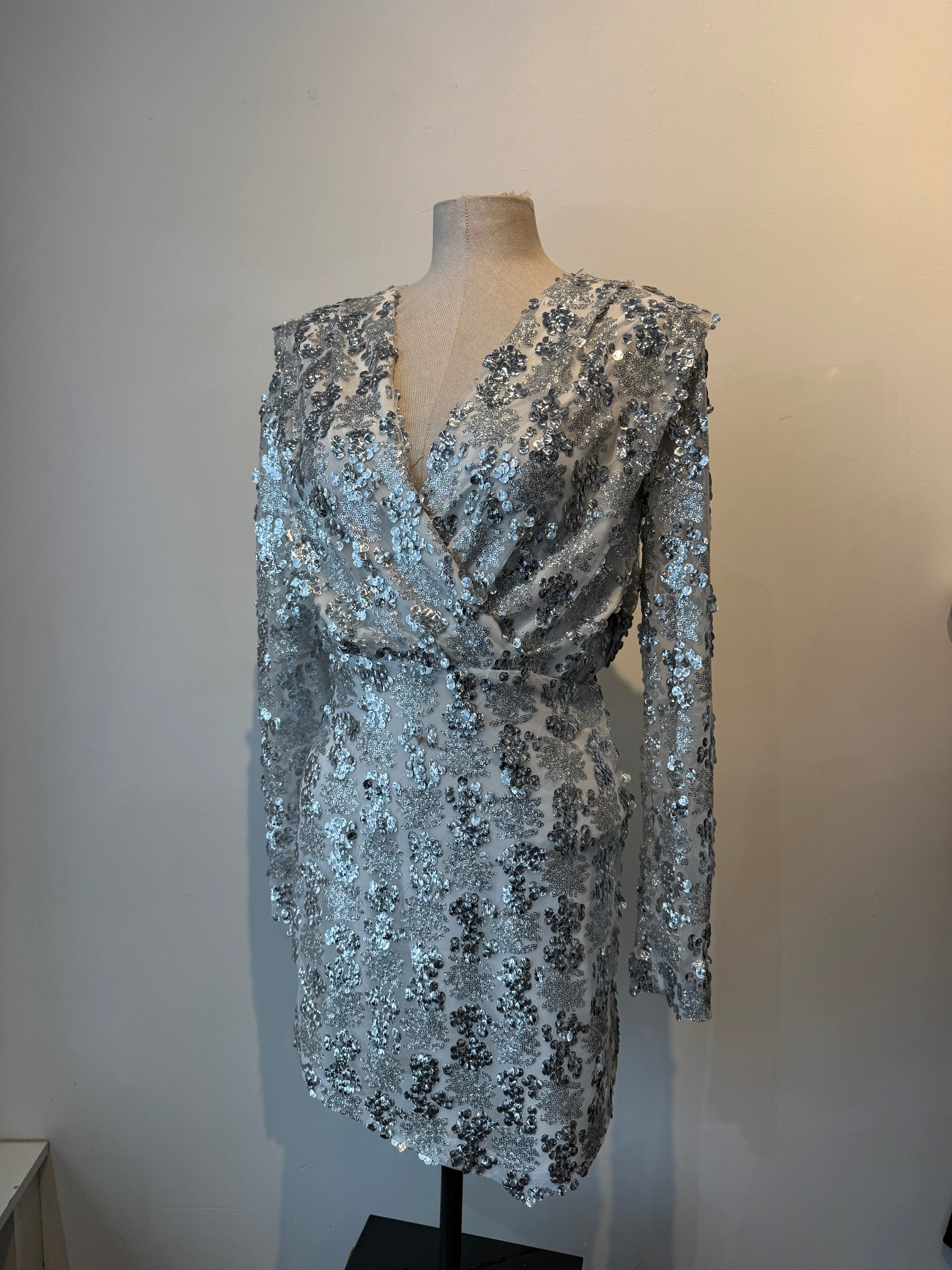 Amanda Uprichard Contessa sequin dress, Silver, XS
