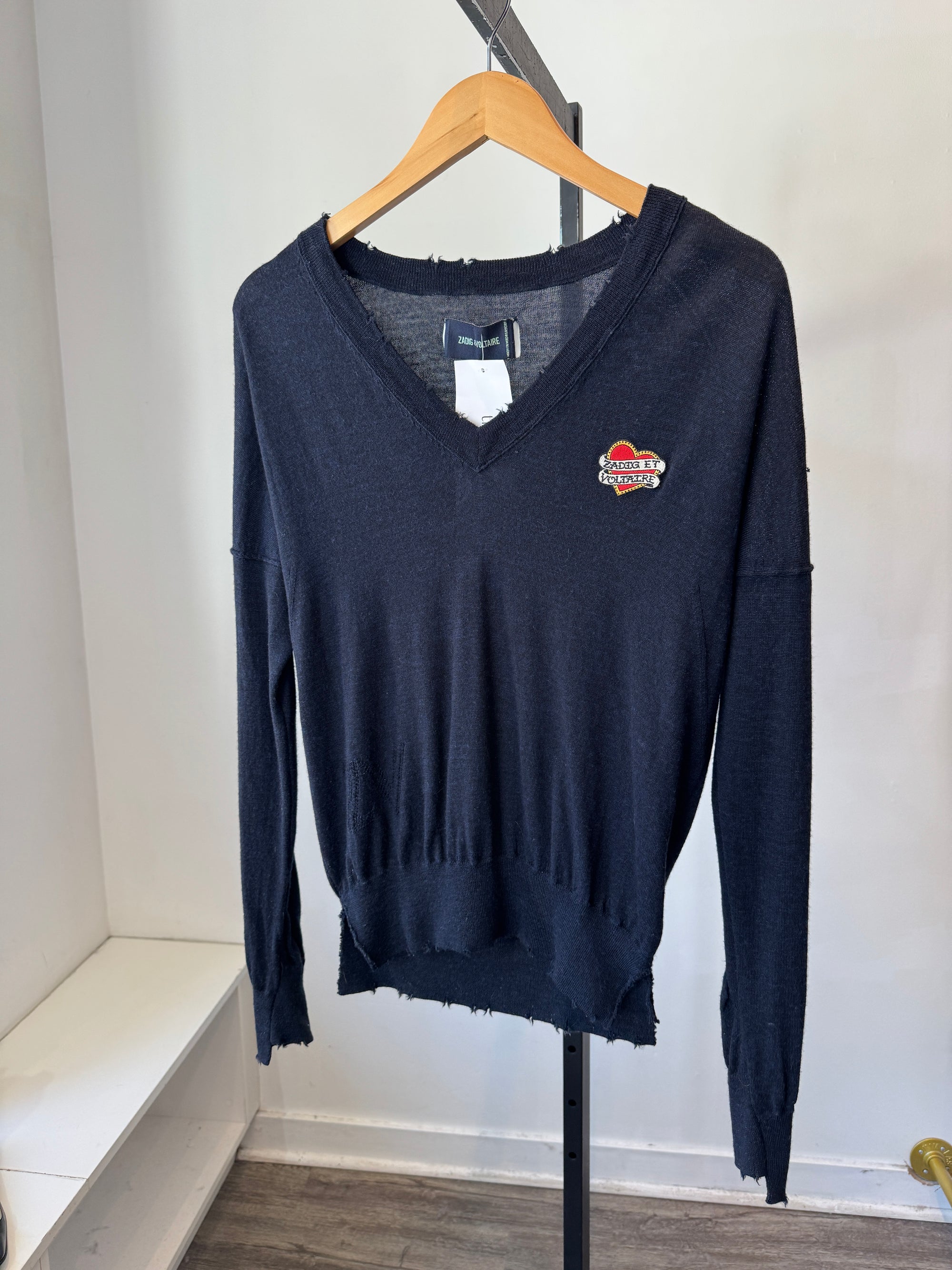 Zadig & Voltaire Heart Badge distressed sweater, Medium