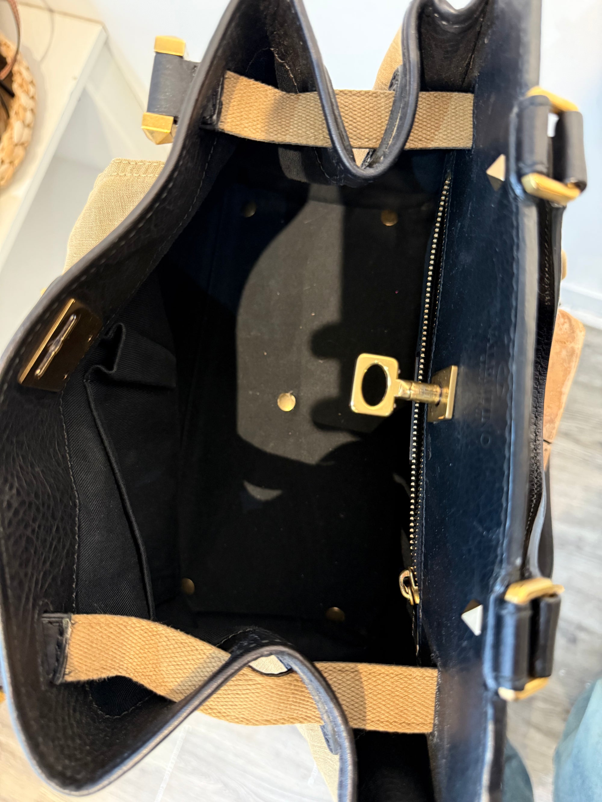 Valentino Garavani Joylock Canvas/Leather Handbag, Khaki