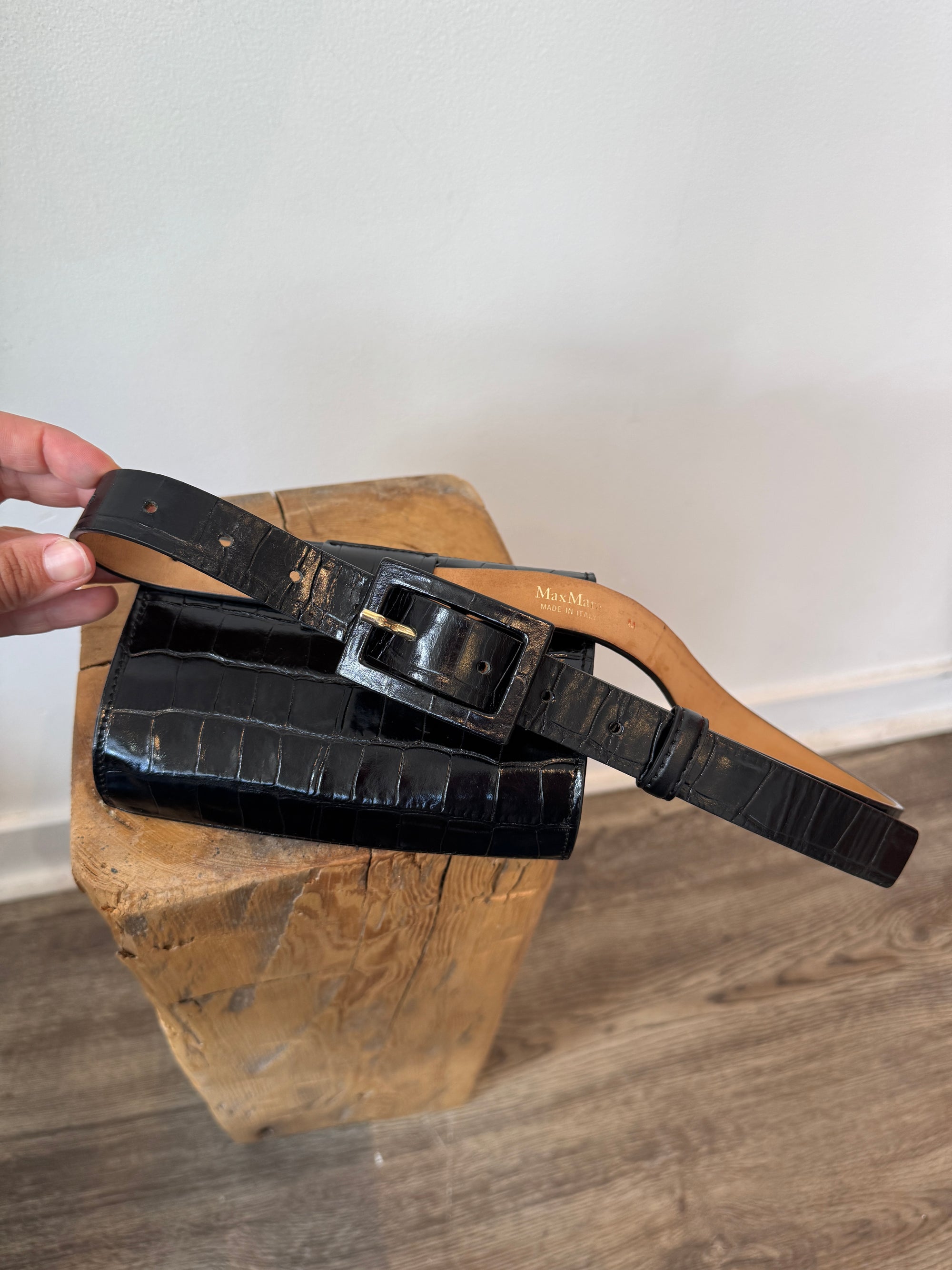 MaxMara leather croc belt bag, Black, Medium