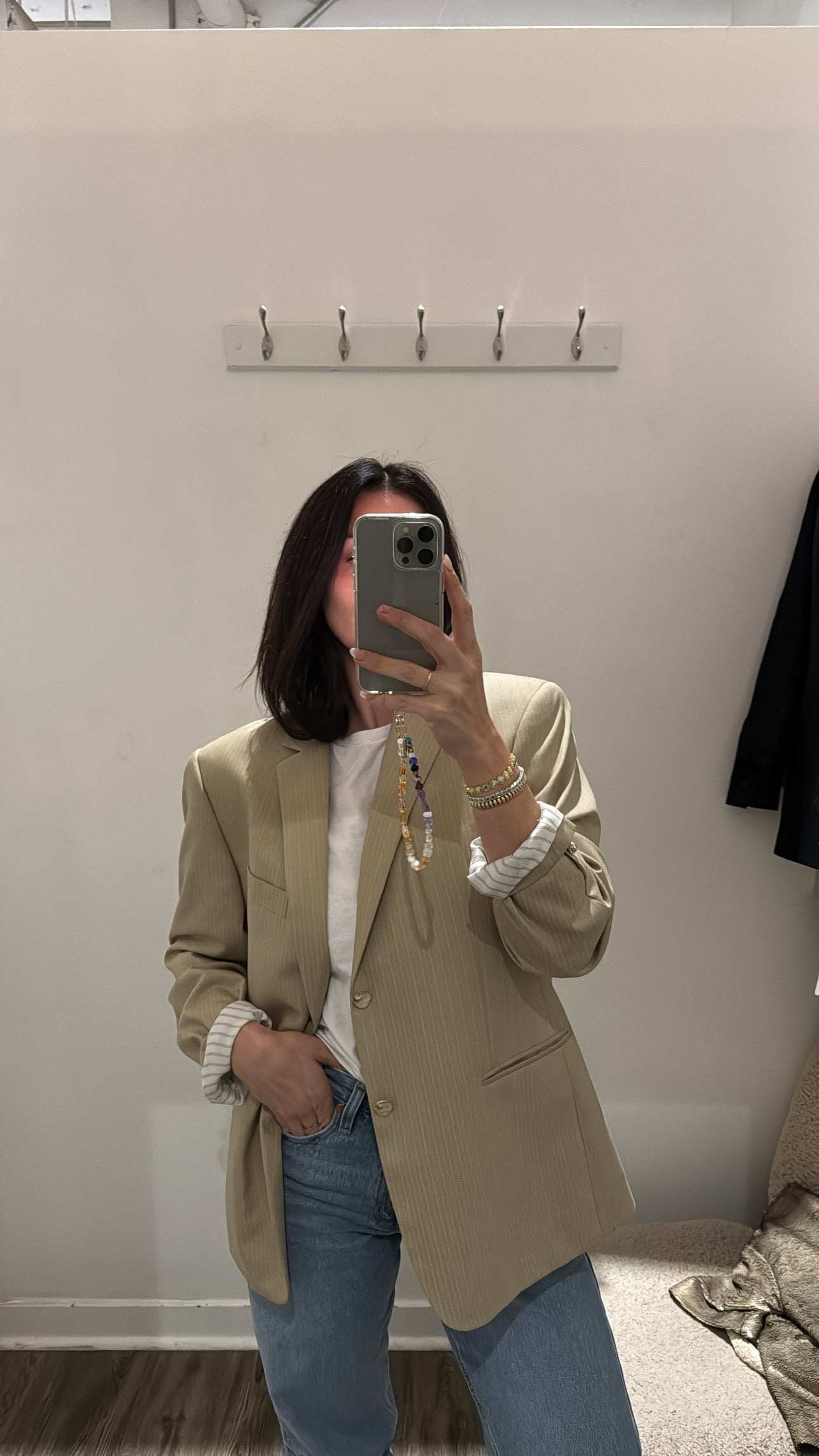 Lanfranco pinstripe blazer pearl buttons, Beige, Medium