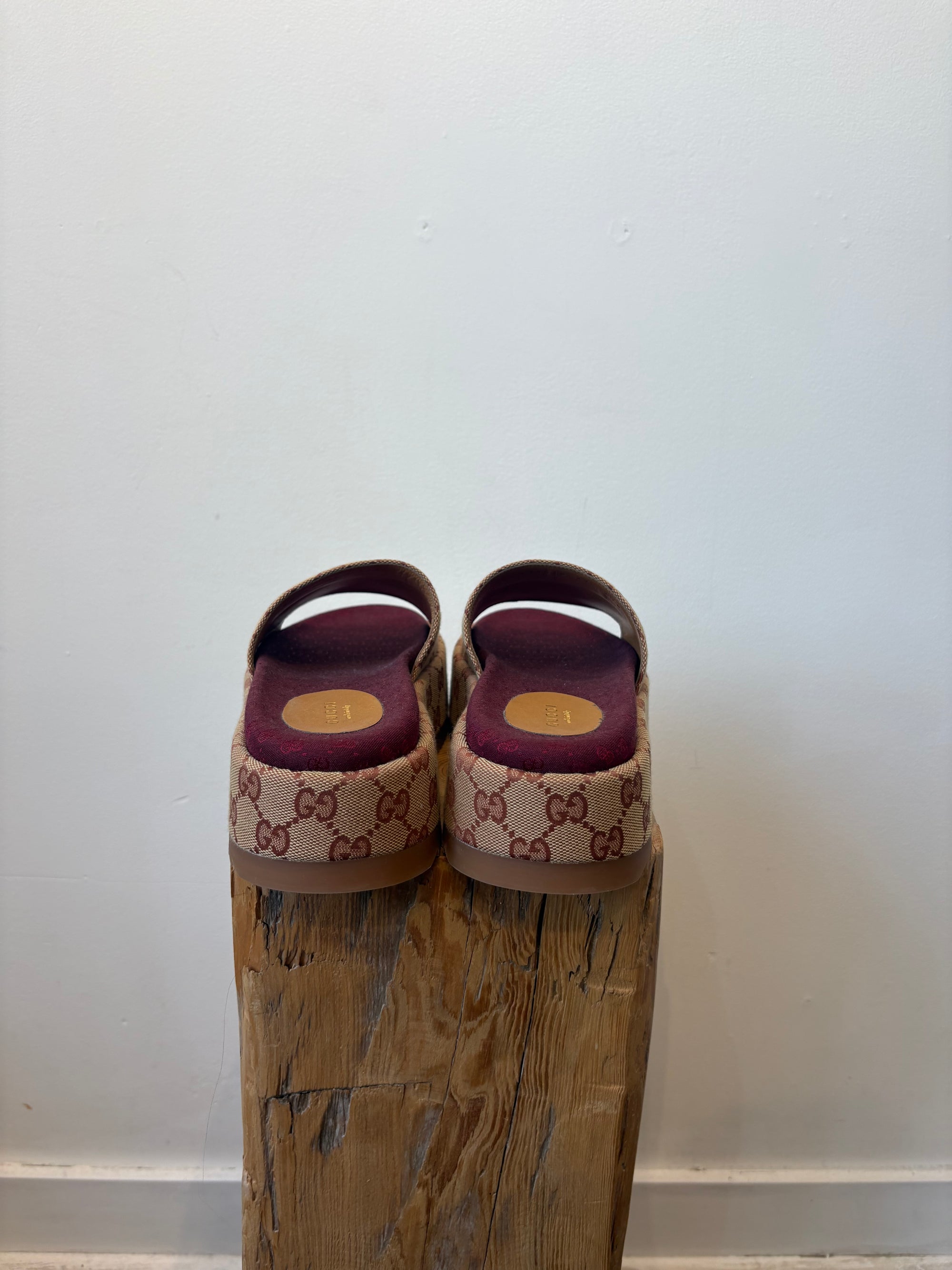 Gucci GG Slide Sandals, Brown/Burgundy, 37