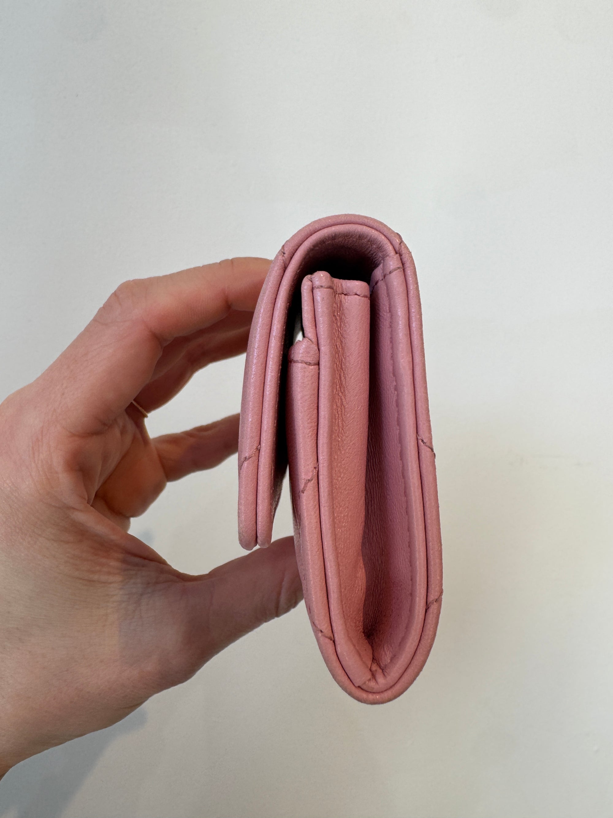 Chanel 19 Leather Chain CC Quilted Card Holder, Pink