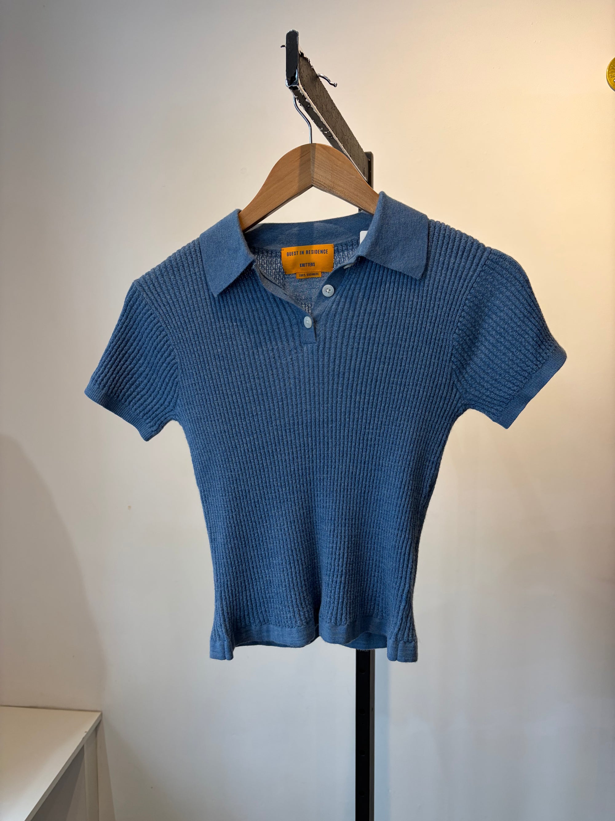 Guest in Residence Shrunken Cashmere Polo Top, Blue, Small