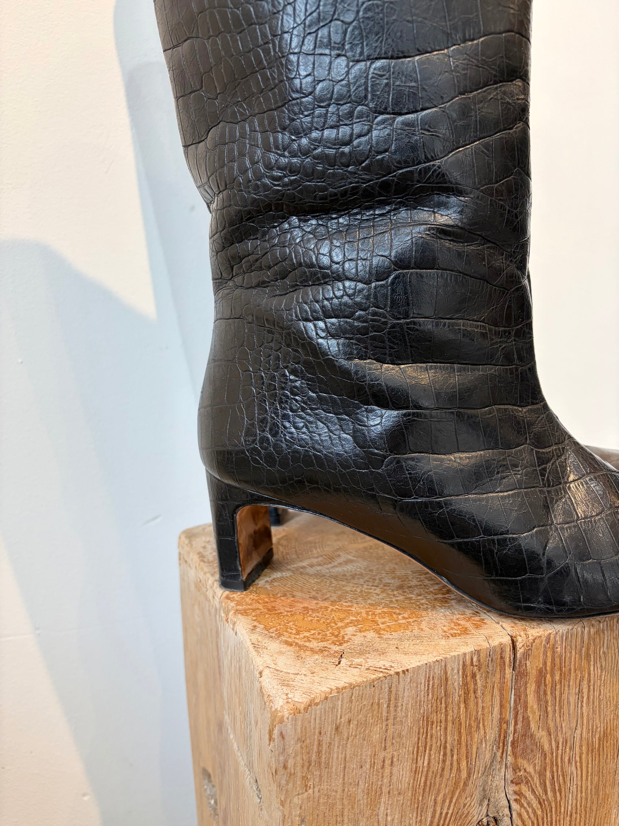 Anine Bing croc knee high boots,  Black, 38